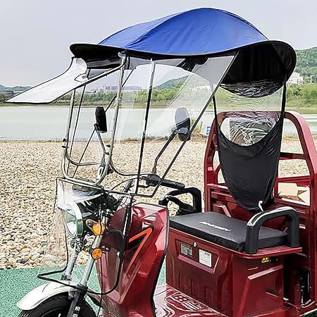 Tricycle Frame Canopy, Rain Sun Snow Proof, Reflective Canvas Awning, Windproof Electric Tricycle Cover, Universal Mobility Scooter Umbrella Canopy(Blue)