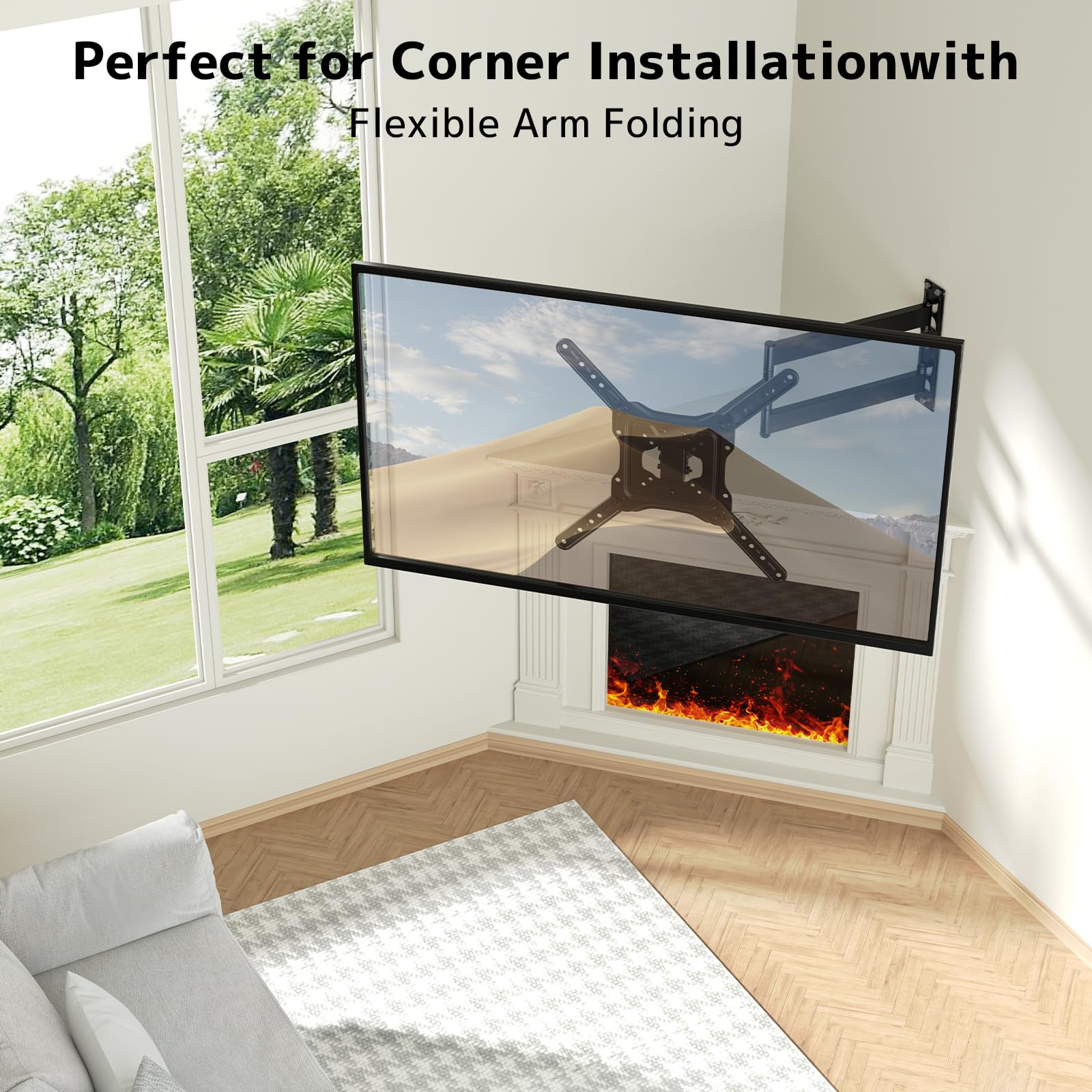 Soporte TV Pared con Brazo Articulado Extralargo para Planas de 23-65 Pulgadas, Soporte esquinero para TV con Soporte Giratorio e inclinable de 180°, MAX. VESA 400 x 400 mm, soporta hasta 35KG