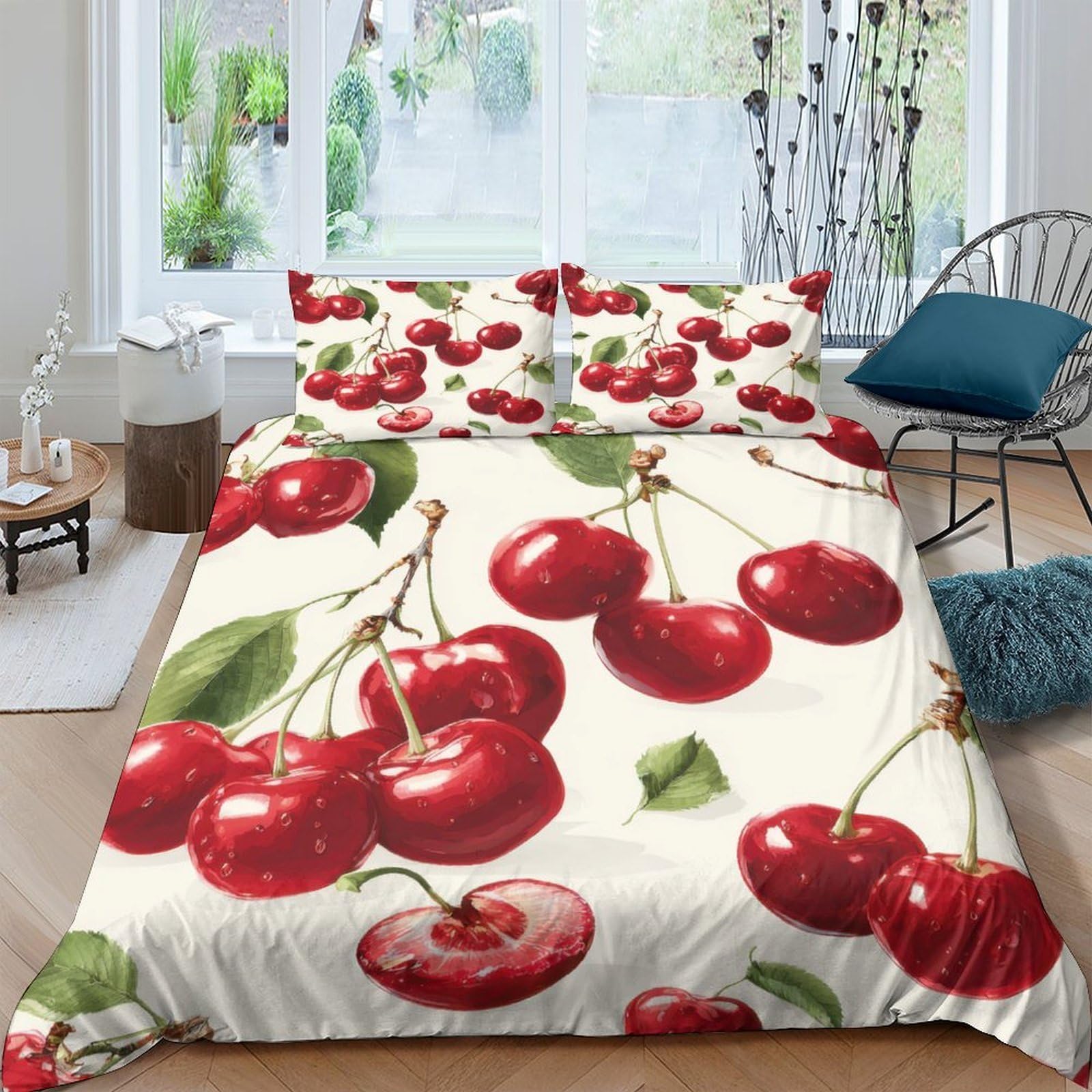 Ctjqhvkz Style-8 3D Printed Cherry Red Fruit Fitted Sheet Microfiber Soft Non-Slip Bed Cover For Bedroom Decor Easy Care Single（135X200cm）