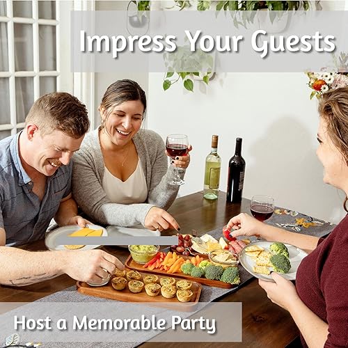 Miniatura 4 de Bandejas grandes de servir de madera maciza de acacia (17 x 6.5 pulgadas) rectangulares de madera para decoración del hogar, alimentos, verduras,