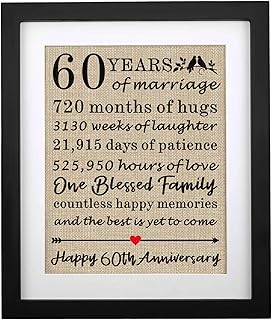 Framed 60th Anniversary Burlap Print Gifts for Parents 60th Wedding Anniversary Keepsake Gift for Mom & Dad Gifts for Grandma & Grandpa 60th Anniversary Decorations