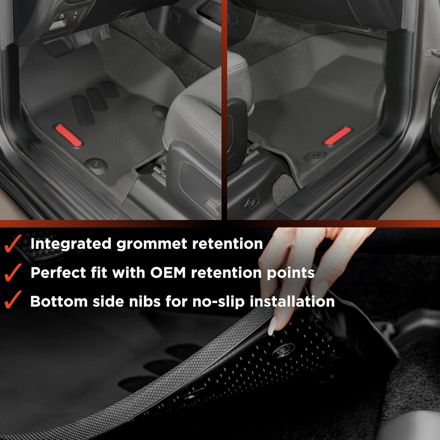 BaseLayer Floor Mats for RAM 1500 Crew Cab (2019-2025) – Made in USA – Not for 2019-2024 RAM 1500 Classic – Premium All-Weather Mats – Front & Rear (Red Logo)