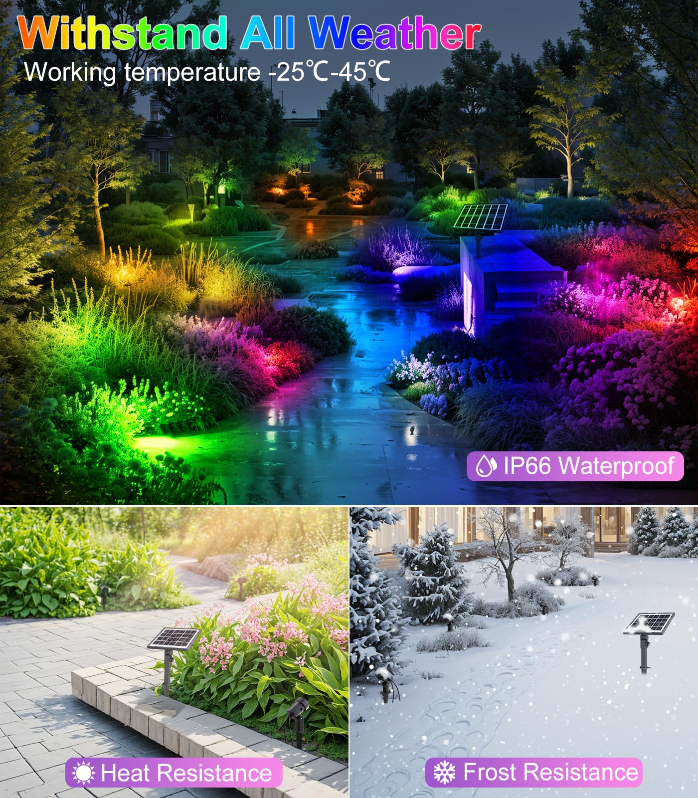 MEIKEE Luci da giardino 6 in 1, illuminazione RGB paesaggistica, faretti solari regolabili con picchetto per giardino, patio, cortile
