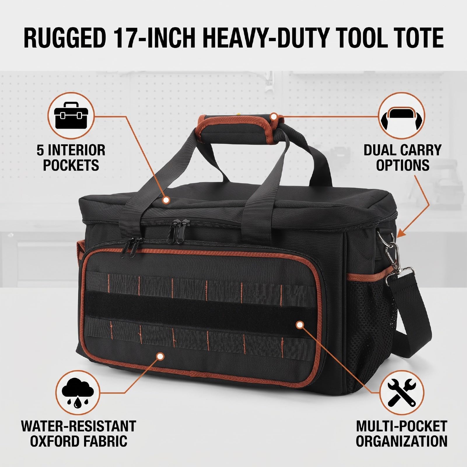 Luocute Sac à Outils Robuste 17 Pouces, Tissu Oxford, pour Usage