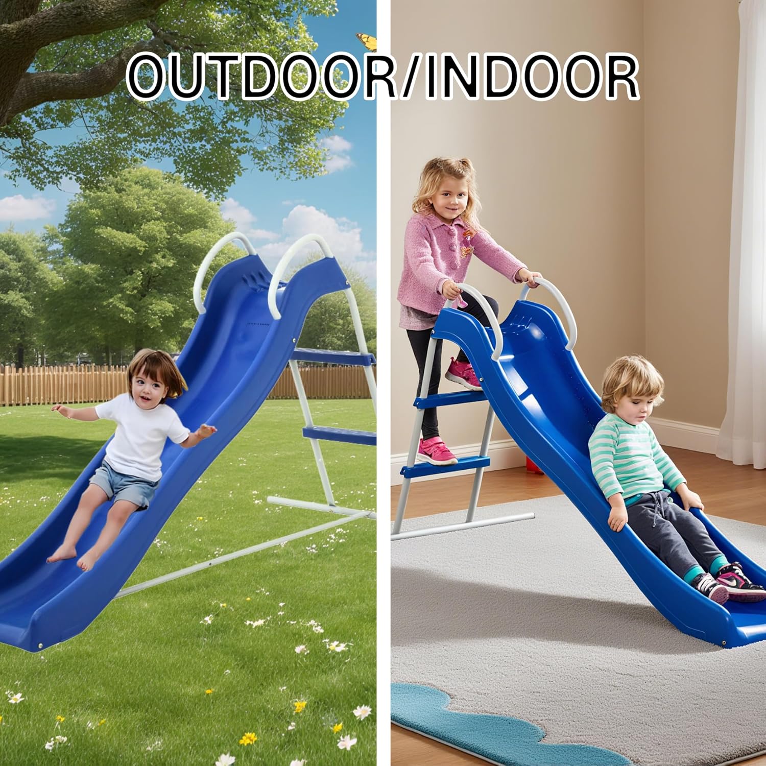 Outdoor Indoor Slide, 6FT Freestanding Slide with Stair Slide, Durable Plastic Water Slide - Playground Equipment for Backyard, Pool Side, Lawn & Garden, Ages 3-8