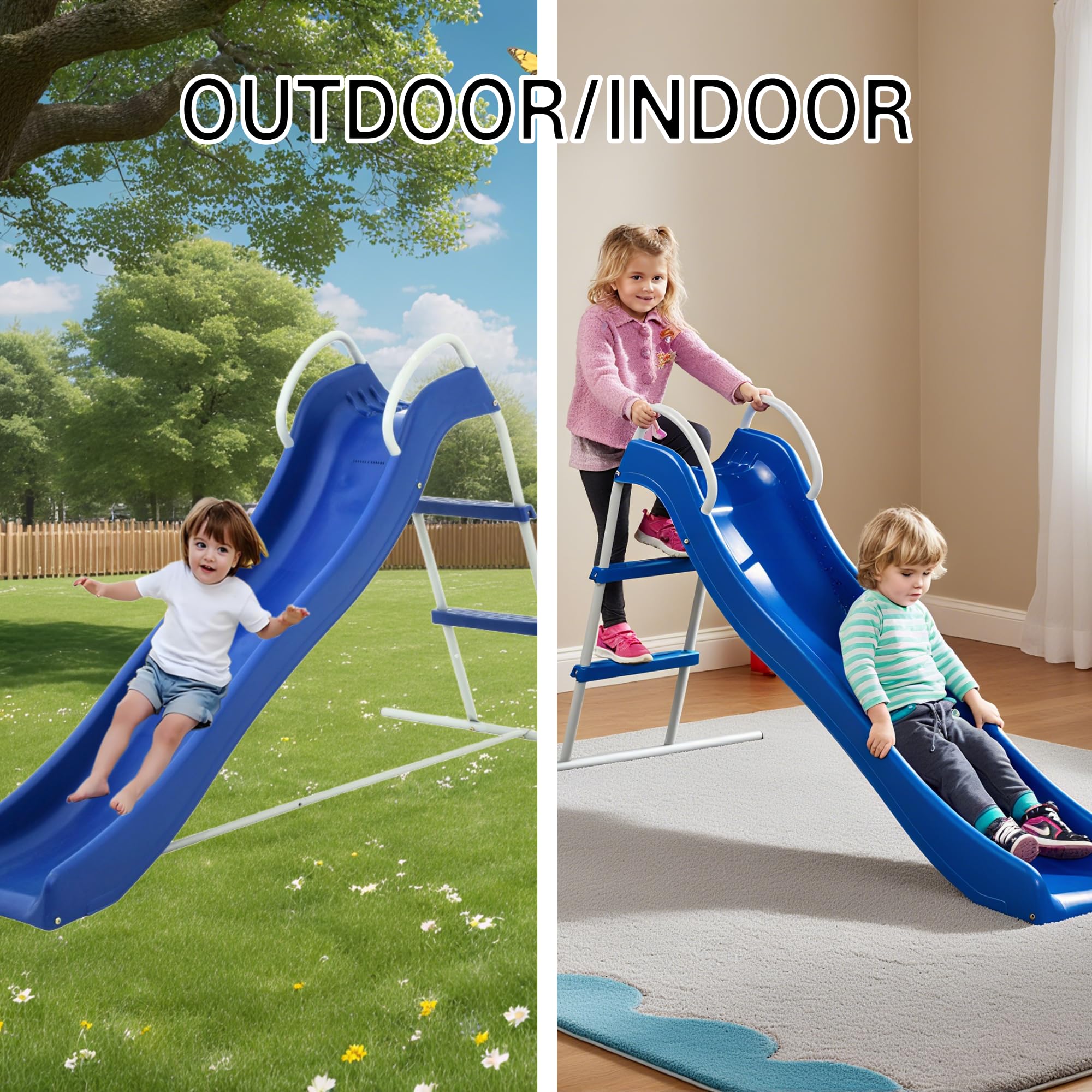 Kinderrutsche Outdoor mit Leiter 1.85m UV-Beständig Wasserrutsche Garten Blau