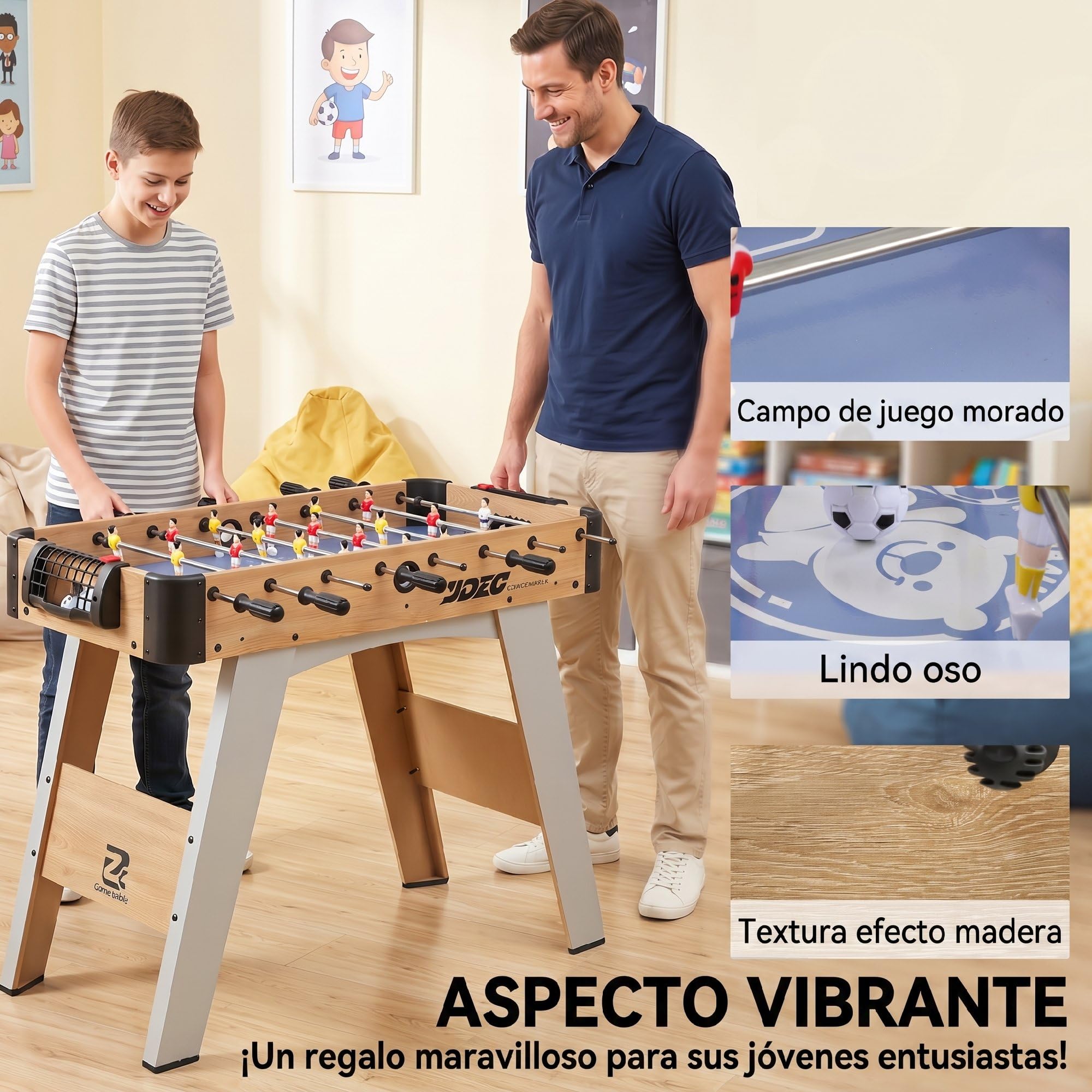 SPORTNOW Futbolín para Niños de Madera, Mesa de Futbolín Compacta con 2 Marcadores, 8 Asas, 22 Jugadores, 8 Barras y 2 Bolas, Regalo para Adultos, Familias, Fiestas, 89x61,5x70 cm, Morado