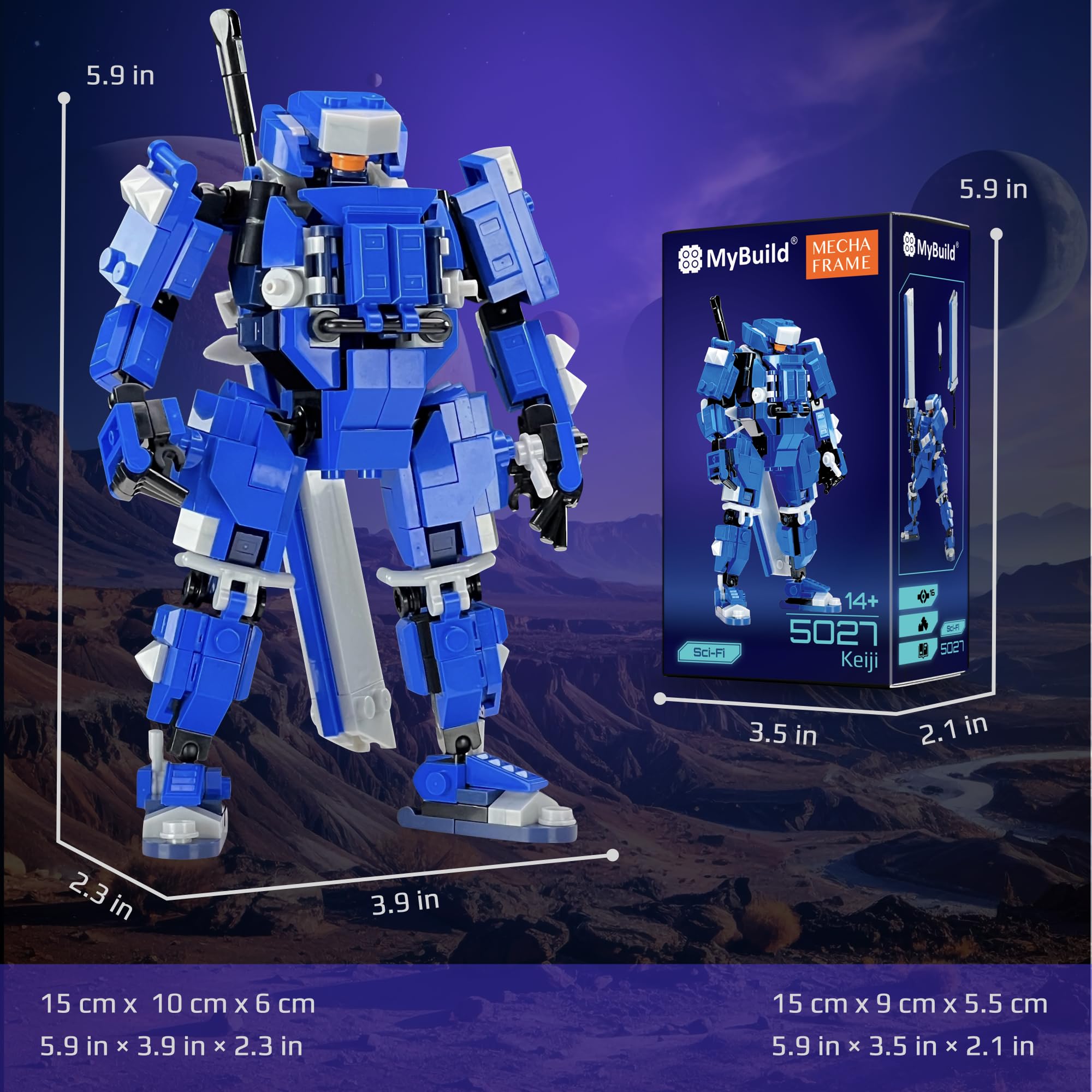 MyBuild Keiji 5027 Unité Mecha à Armure Bleue avec Épée Longue Robot Articulé Jouet Construction 14+