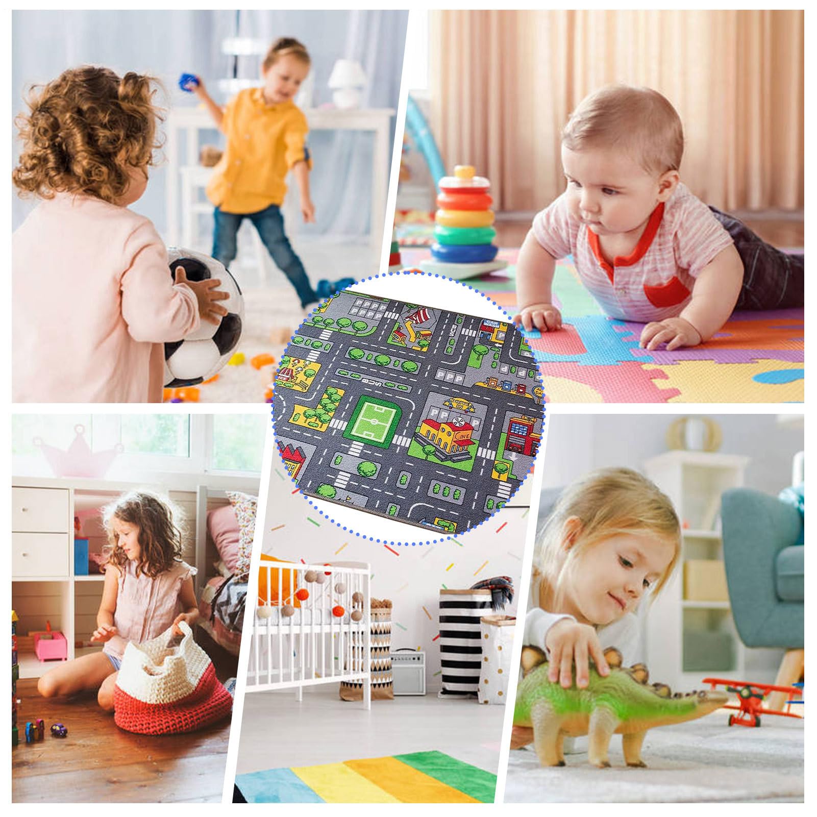 City Toy Activity – 80 x 120 cm, tappetino con mappa del traffico | aree di attività da pavimento, apprendimento interattivo veicolo Street Design Playset, morbido tappeto antiscivolo per sala