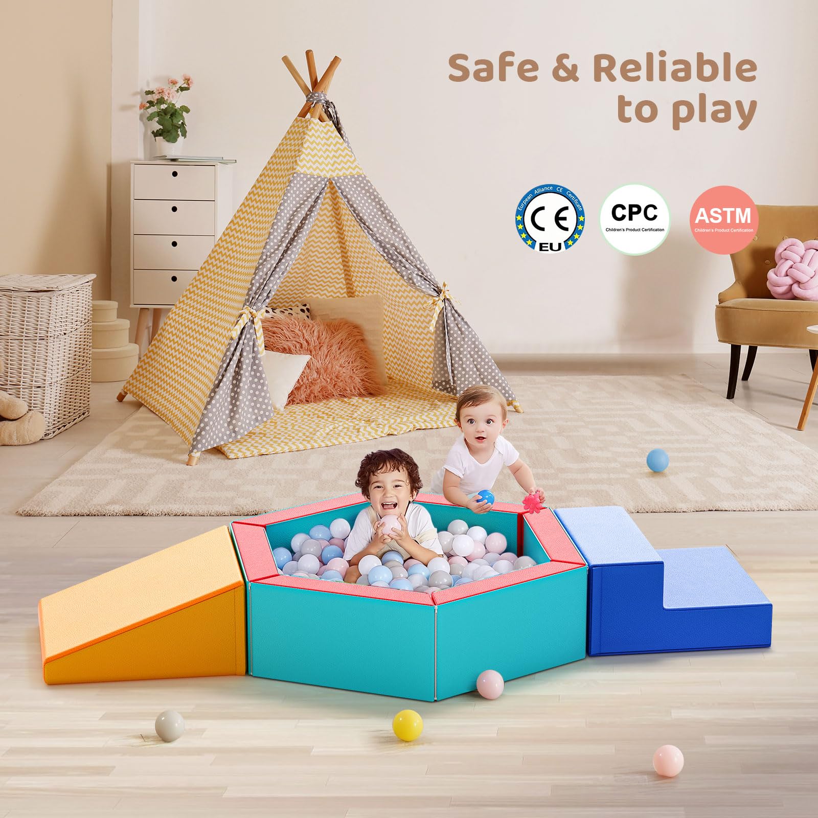 CUPCHID Blocchi da costruzione in schiuma per bambini, grandi blocchi da costruzione in schiuma giganti per bambini, giocattoli educativi prescolari per gattonare e arrampicarsi (Piscina di palline)