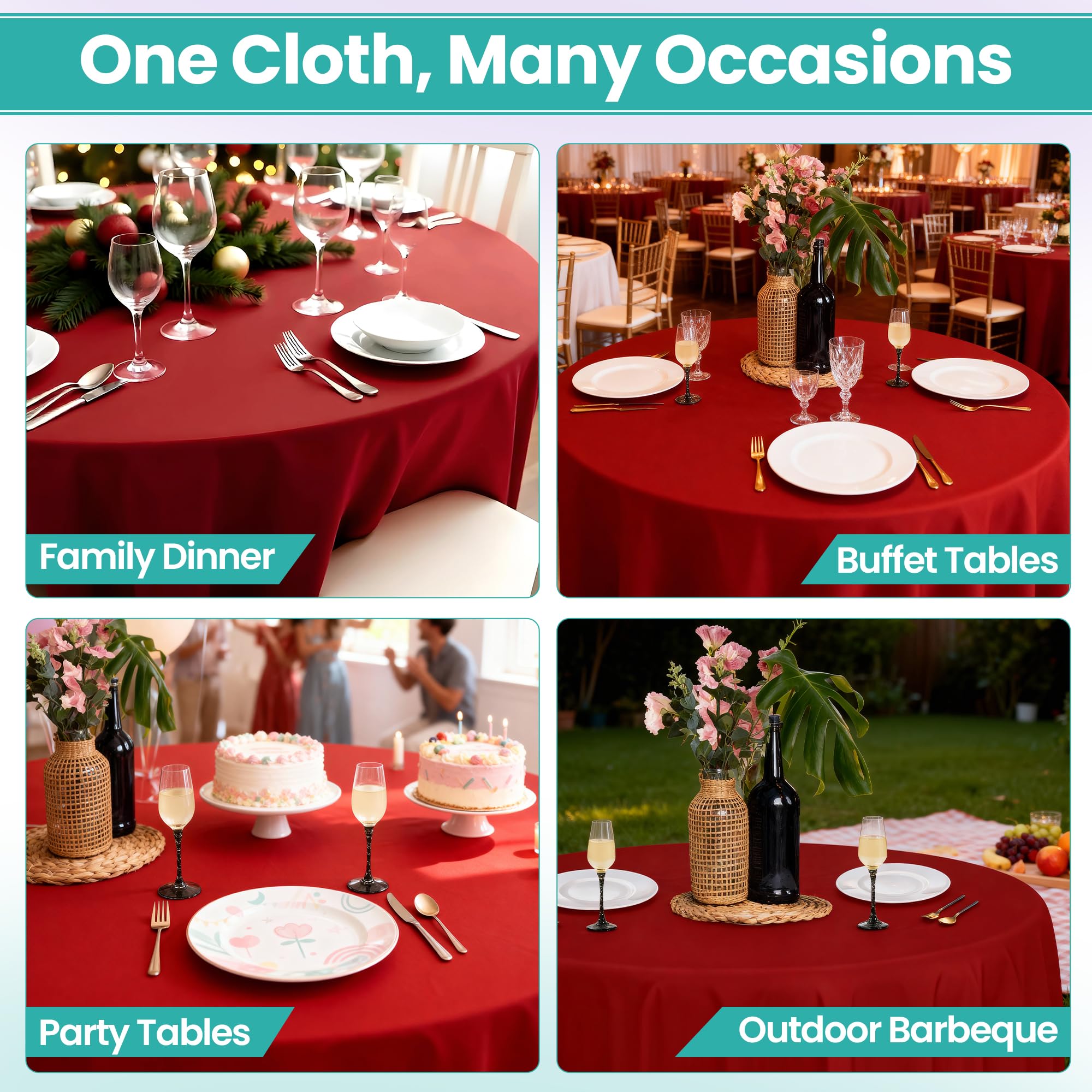 Trimming Shop Mantel Poliéster Mantel para Boda Decoración Banquetes Cumpleaños Corporativo Fiestas Eventos - Rojo, 90 Inch Round - 5pcs