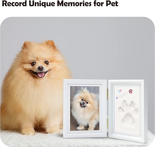 Miniatura 3 de MYPAWLETS Kit de impresión de patas de perro o gato con baratijas, kit de impresión de huellas de mascotas con 2 arcilla, marco de fotos de perro de