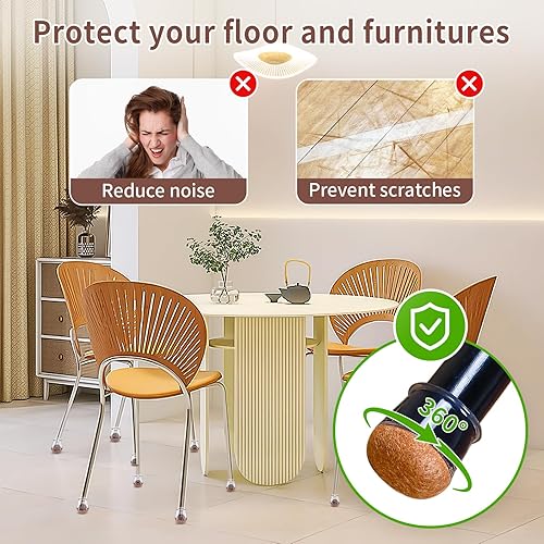 Vista 110 de Ezprotekt 24 protectores cuadrados de suelo para patas de silla con fieltro, fieltro de silicona F para suelos de madera dura, tapas de patas