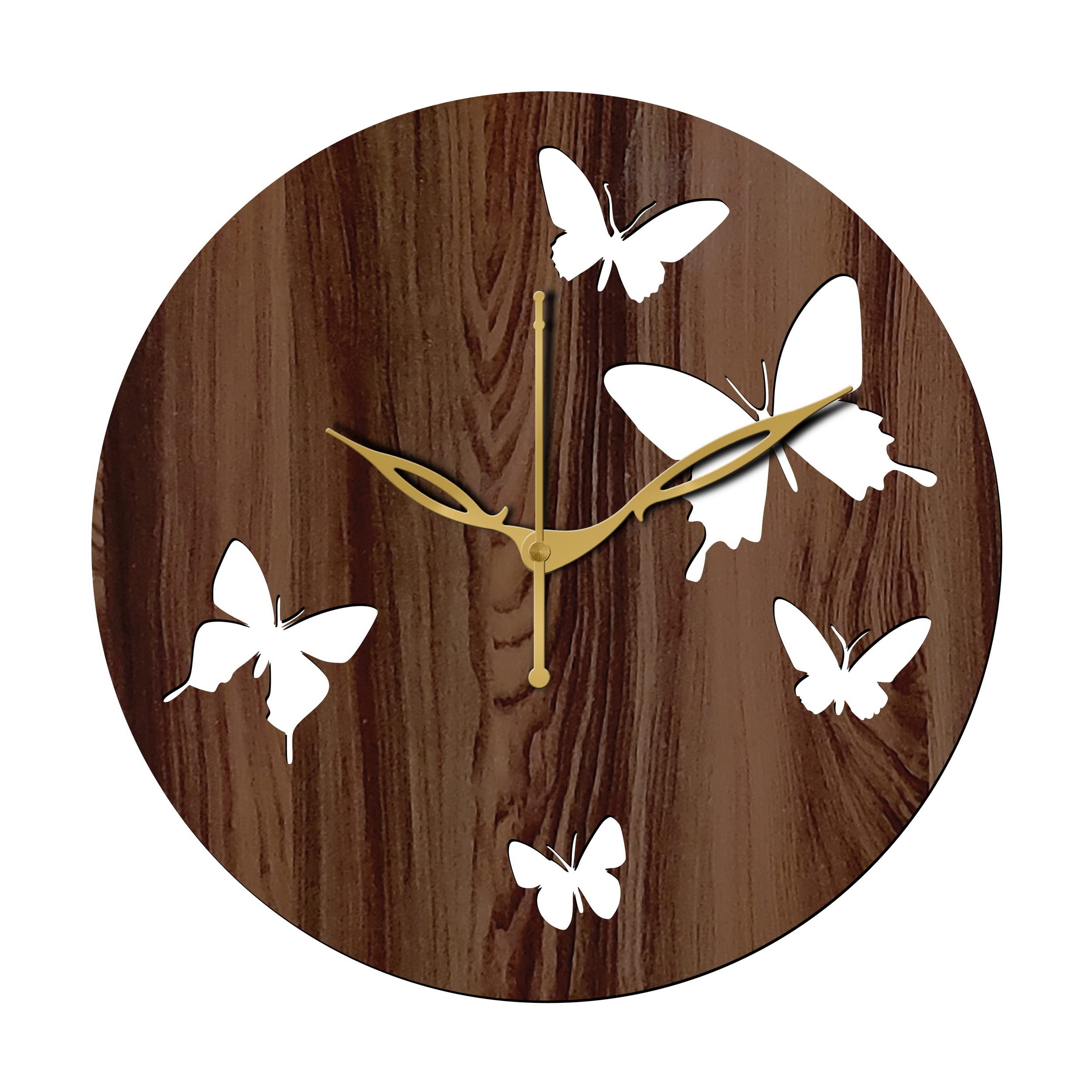 Freny Exim 12" Inch Wooden MDF Butterfly Round Wall Clock Without Glass (Brown, 30cm x 30cm) - 9