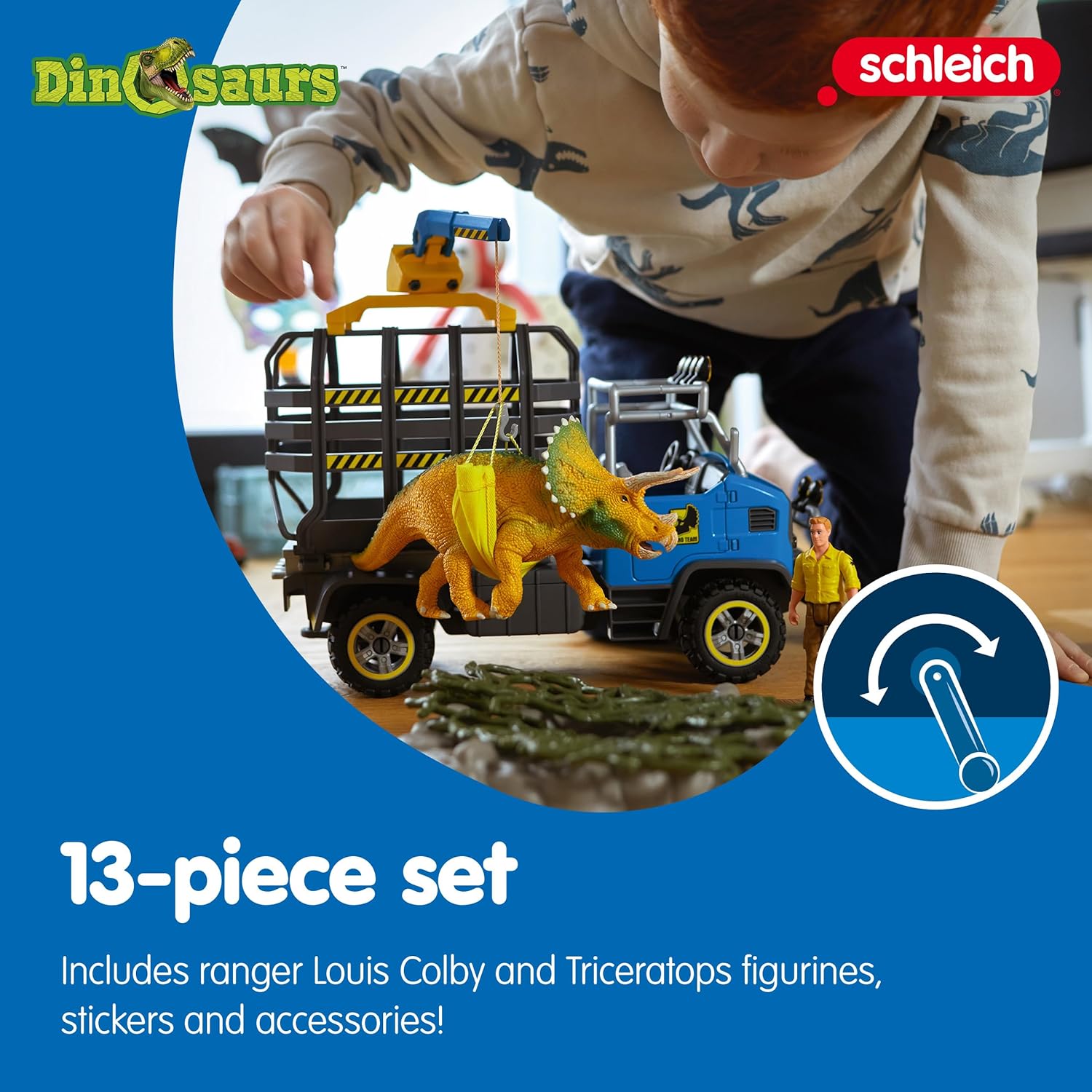 schleich DINOSAURS — Dinosaur Transport Mission, 43-Piece Play Set with Triceratops Figure and Transport Truck, Dinosaur Toys for Boys and Girls Ages 4+