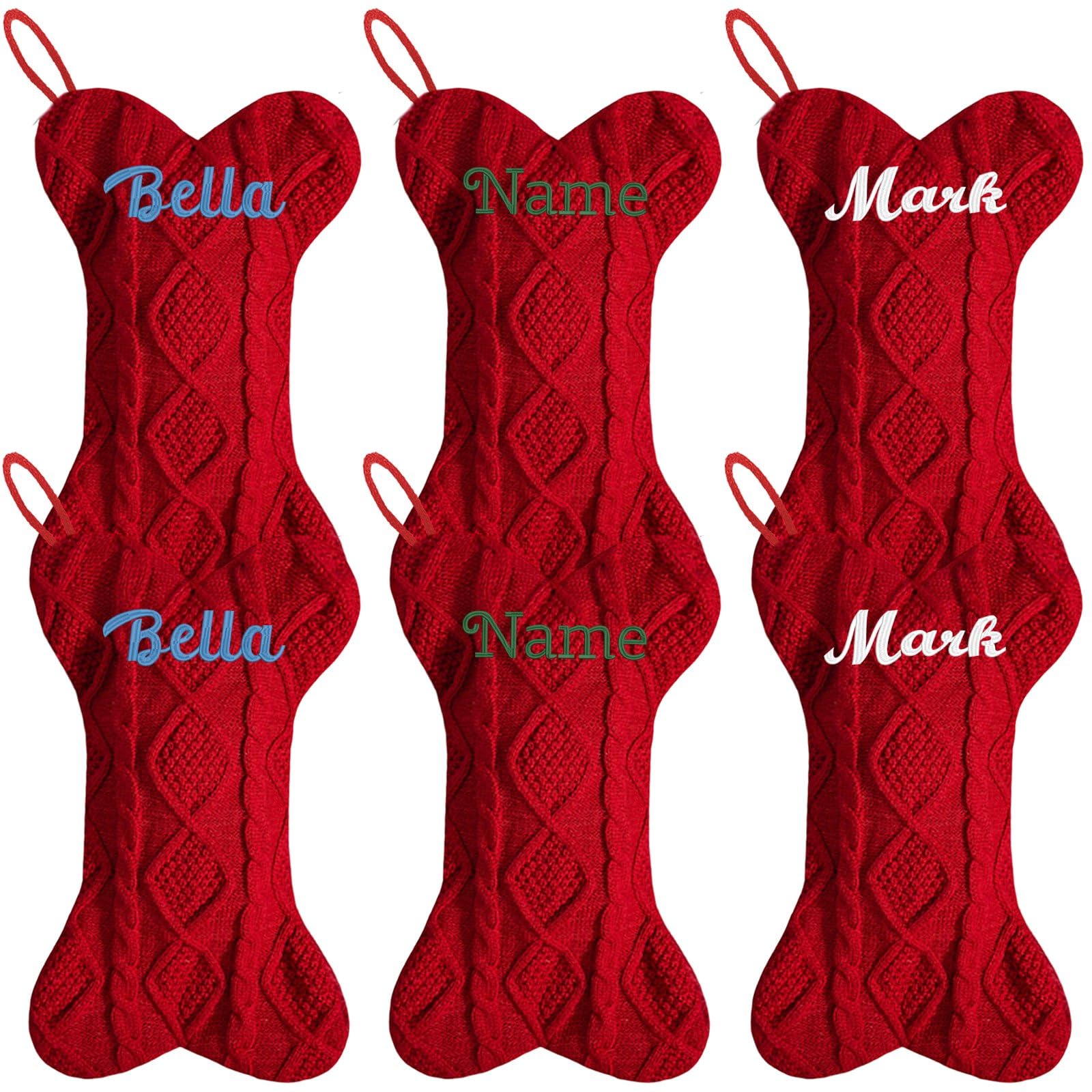 6Pcs Nome Personalizzato 16.5 '' Grande Forma Osso Calze di Natale Lavorate A Maglia, Nome Personalizzato Grande Osso Forma Cavo Calze di Natale per Albero di Natale