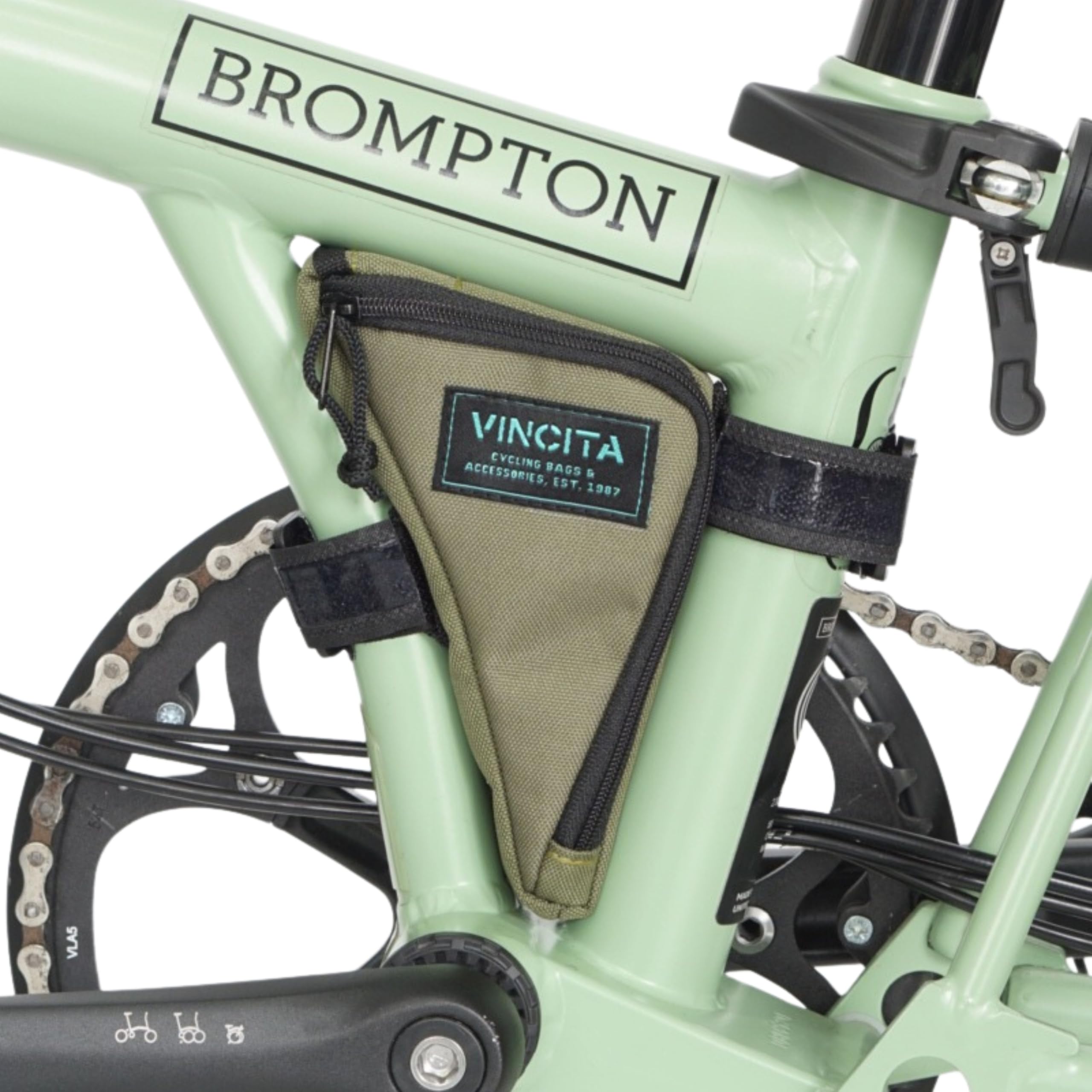 Vincita Boomerang Bag 3.0 Frame Bag for Brompton Folding Bike – Bicycle Accessory with Anti-Slip Straps, Detachable Hook-and-Loop System, and Internal Mesh Pocket (Green)