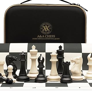 A&A Tournament Chess Set / 20''x20'' Foldable Silicone Chess Board / 3.75'' King Height Plastic Quadruple Weighted Classic...