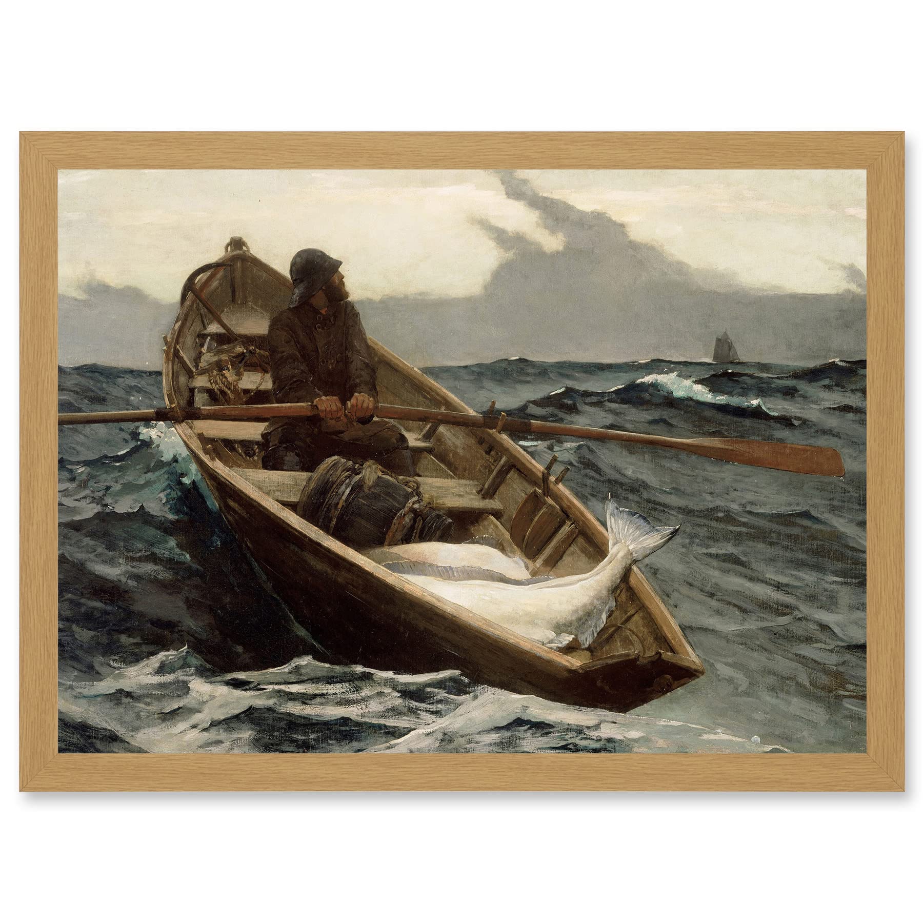 Artery8 Winslow Homer Fog Warning Painting Fisherman Storm Artwork Framed Wall Art Print A4