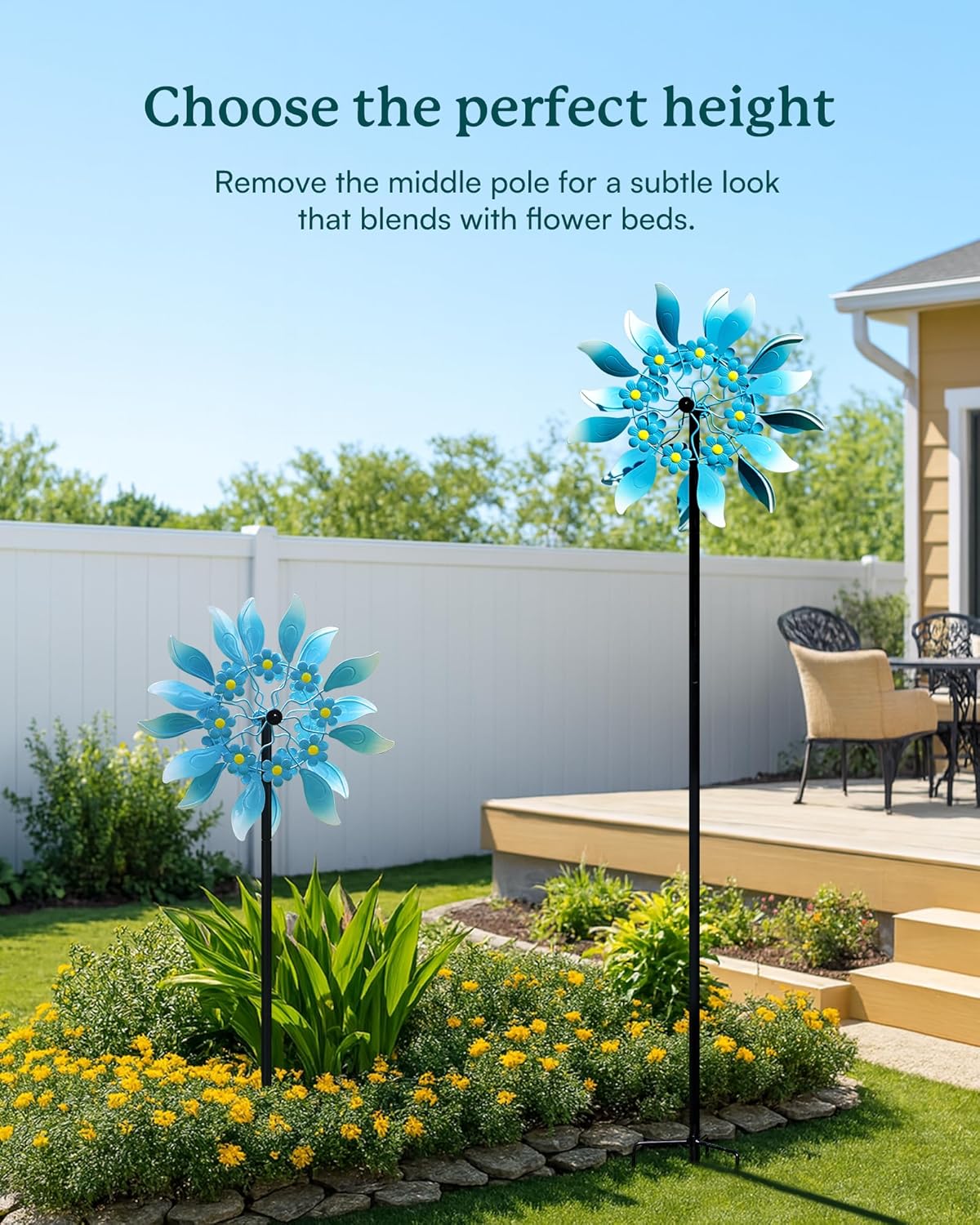 シアン オアシス ウィンドスピナー 屋外 大型 メタル ガーデン ウィンドスピナー 杭付き キネティック風車 庭 芝生 テラス 裏庭