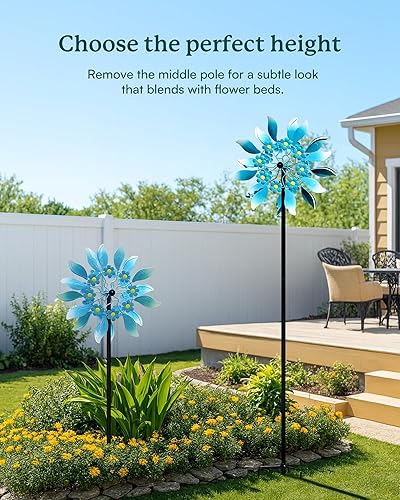 Miniatura 5 de Molinillos de viento para exteriores, grandes molinos de viento de metal con estaca, molino de viento cinético para patio, césped, patio, patio