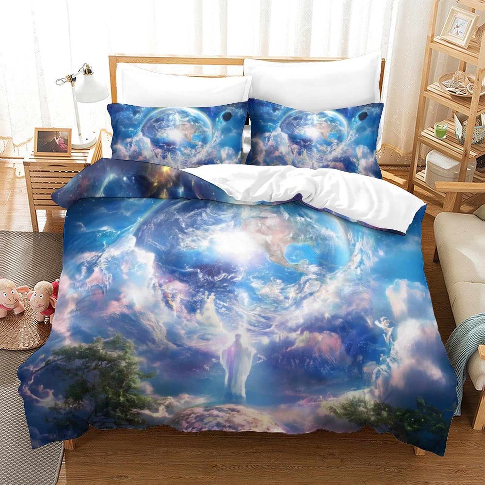 Housse de couette 220x240 imprimé 3D planète pour décorer la chambre des enfants