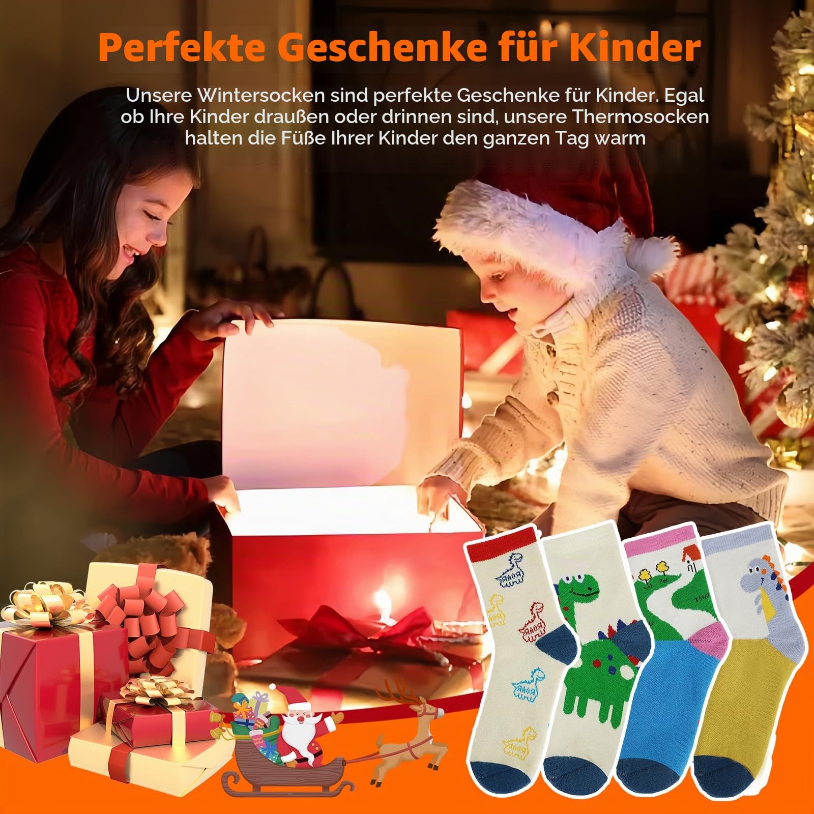 Warme Wintersocken für Kinder, Merinowolle, Wandern, verdickte Thermosocken für Jungen, Mädchen, Kleinkinder, Kinder, 4 Paar, 4 Pariser Dinosaurier, 3-5 Jahre