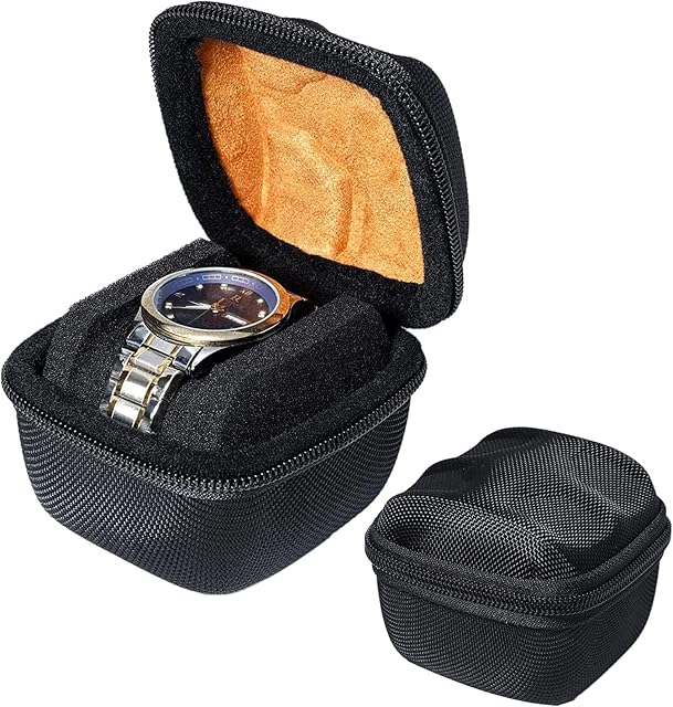 MATGEUT 1 SLOT Watch Case for Men - Hard portable Watch Roll Travel Case - Storage Organizer and Display fit large &small watches-with customized watch pillow keep watch in place