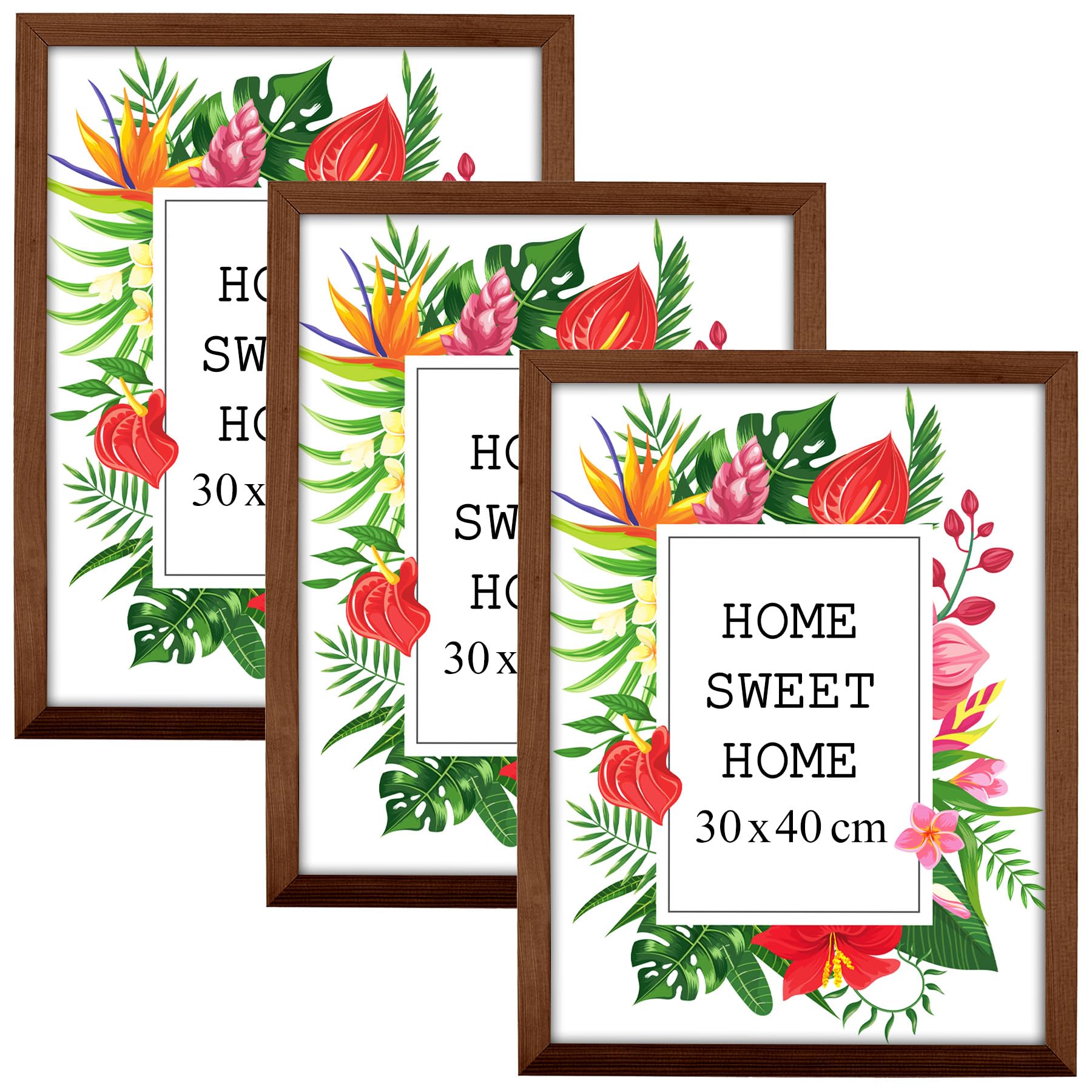 MG Design Set of 3 Wooden Picture Frame 12x16 inch (30x40 cm), Brown Real Wood Frame with Acrylic Glass, Vertical & Horizontal Hanging – for Photos, Posters, Certificates, Puzzles