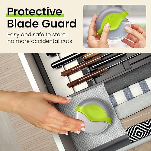 Miniatura 18 de Rueda para cortar pizza con protección para cuchilla Kitchy, rebanador súper afilado y fácil de limpiar, de acero inoxidable, Azul Azul,Verde,Rojo