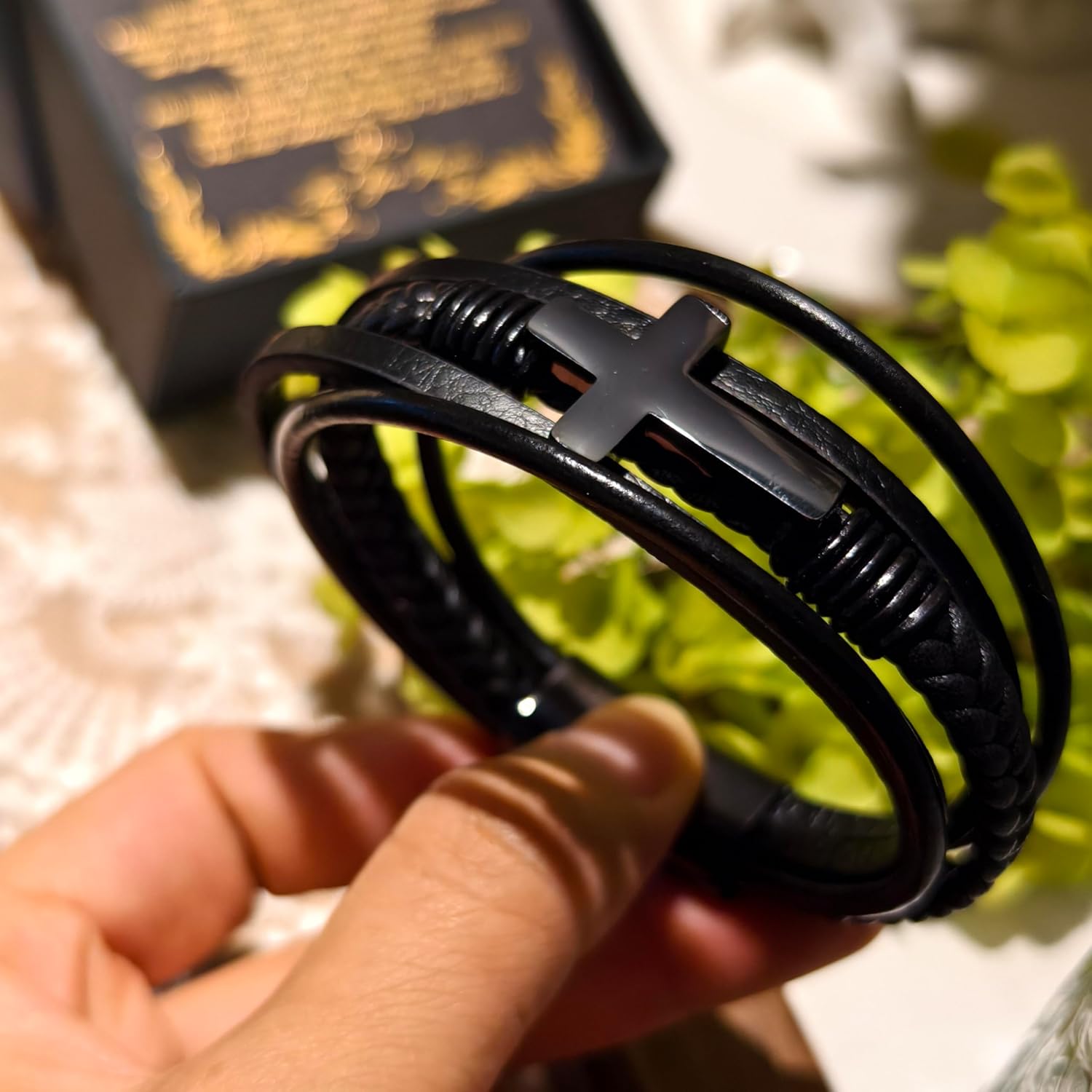 Gifts for Men Braided Leather Cross Bracelets for Men 316 Stainless Steel Engraved with Love You Forever Gifts for Son,Unique Valentine's Day, Birthday & Anniversary,Him, Husband, Boyfriend - Image 6