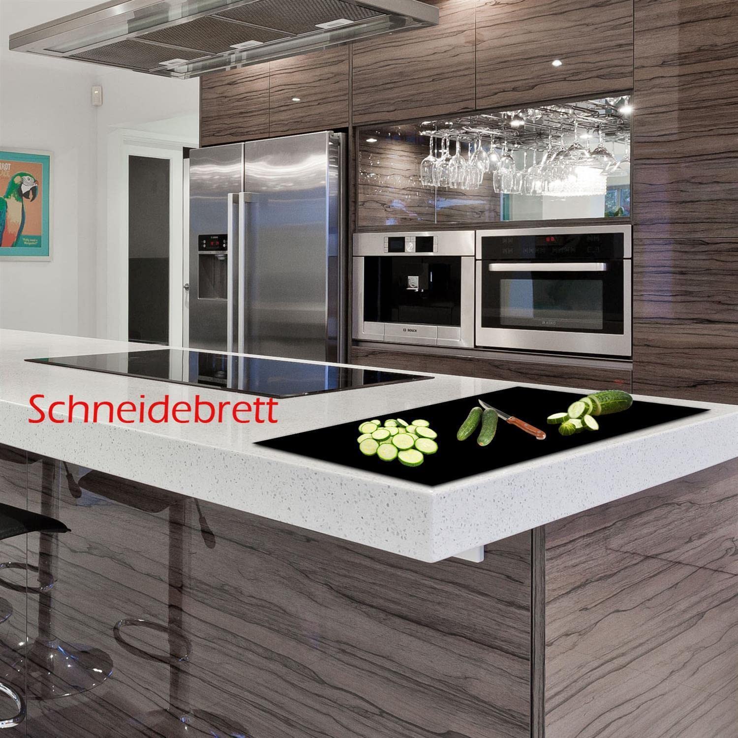 Herdabdeckplatte Abdeckung Ceranfeld Abdeckplatte Schneidebrett 1-Teilig 80x52 Schwarz Spritzschutz Glasplatte Ceranfeldabdeckung Schutz für Kochplatten Herdschutz Sicherheitsglas Glasschneidebrett