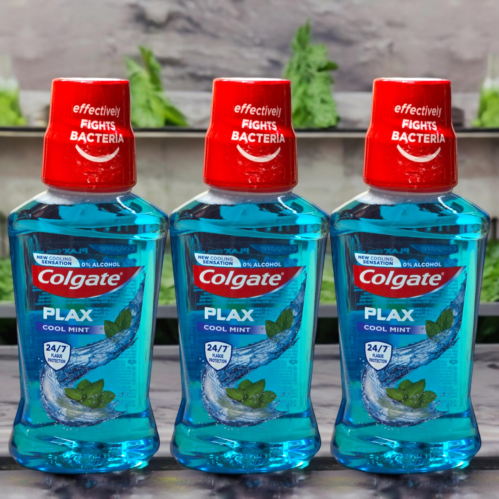 3 x 250ml Plax Cool Mint Alcohol-Free Antibacterial Mouthwash(Total 750ml)