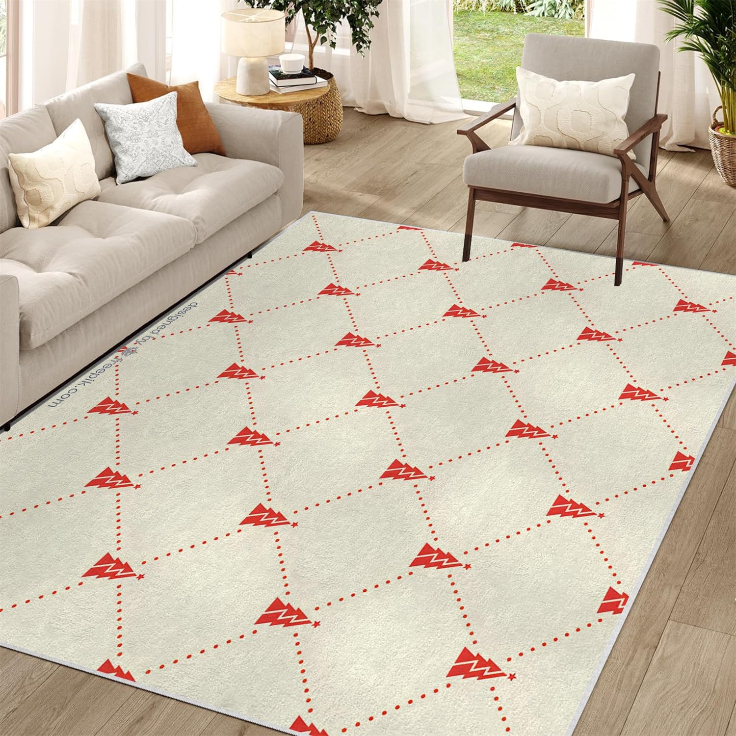 Tapis décorations de Noël beige J254 lavable pour entrée et salon