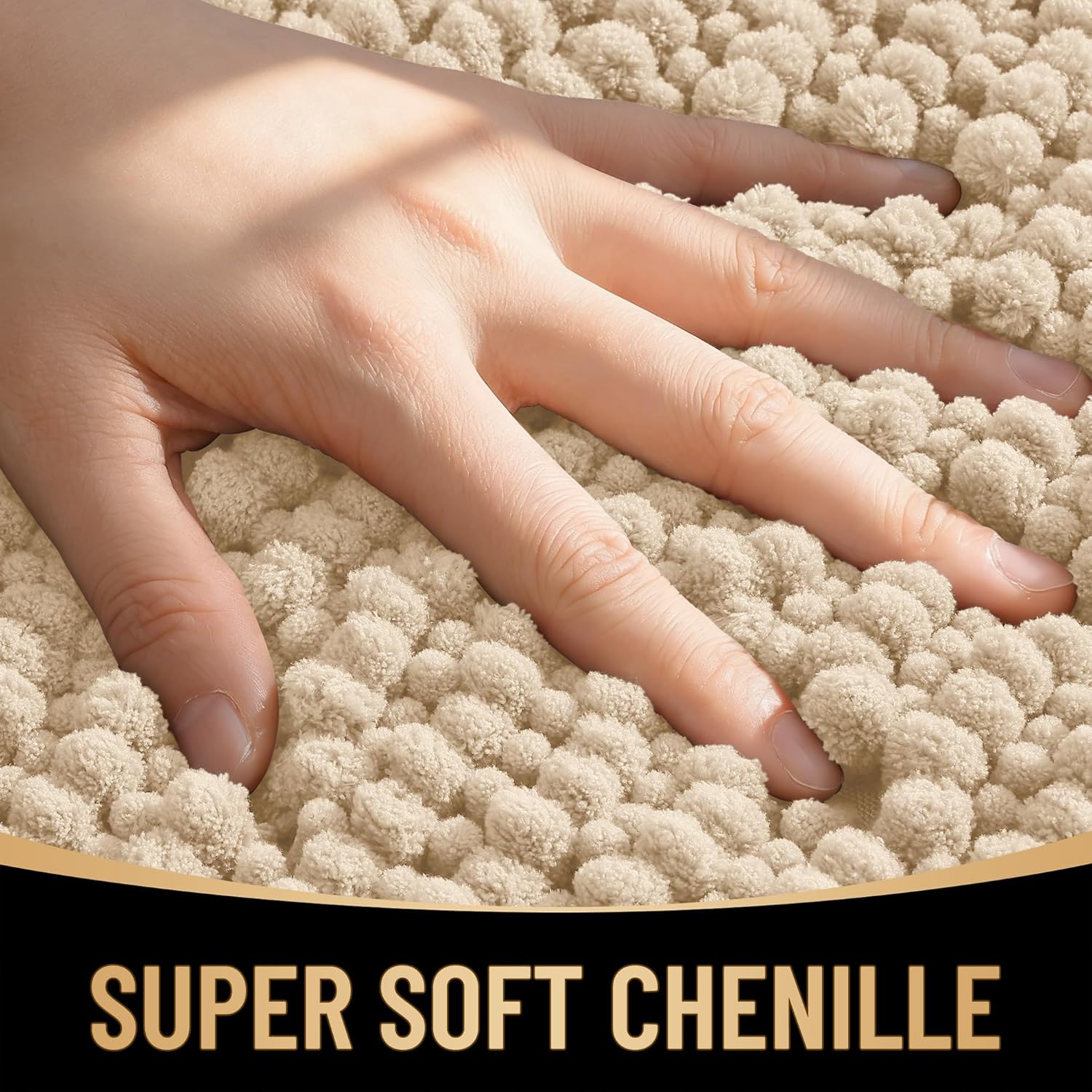 OLANLY Thick Bathroom Rugs 24x16, Extra Soft Absorbent Chenille Bath Rugs, Rubber Backing, Machine Wash Dry, Bath Mats for Bathroom Floor, Tub and Shower, Home Decor Accessories, Beige - Image 2