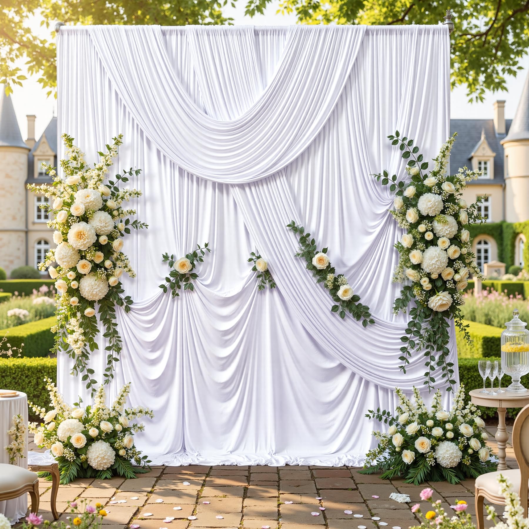 Photo 1 of 10x10ft Wrinkle Free White Backdrop Curtains for Party Background, 2 Panels 5x10ft Silky Polyester Photo Backdrop Drapes Back Drop Cloth for Wedding Birthday Photography Baby Shower Decor