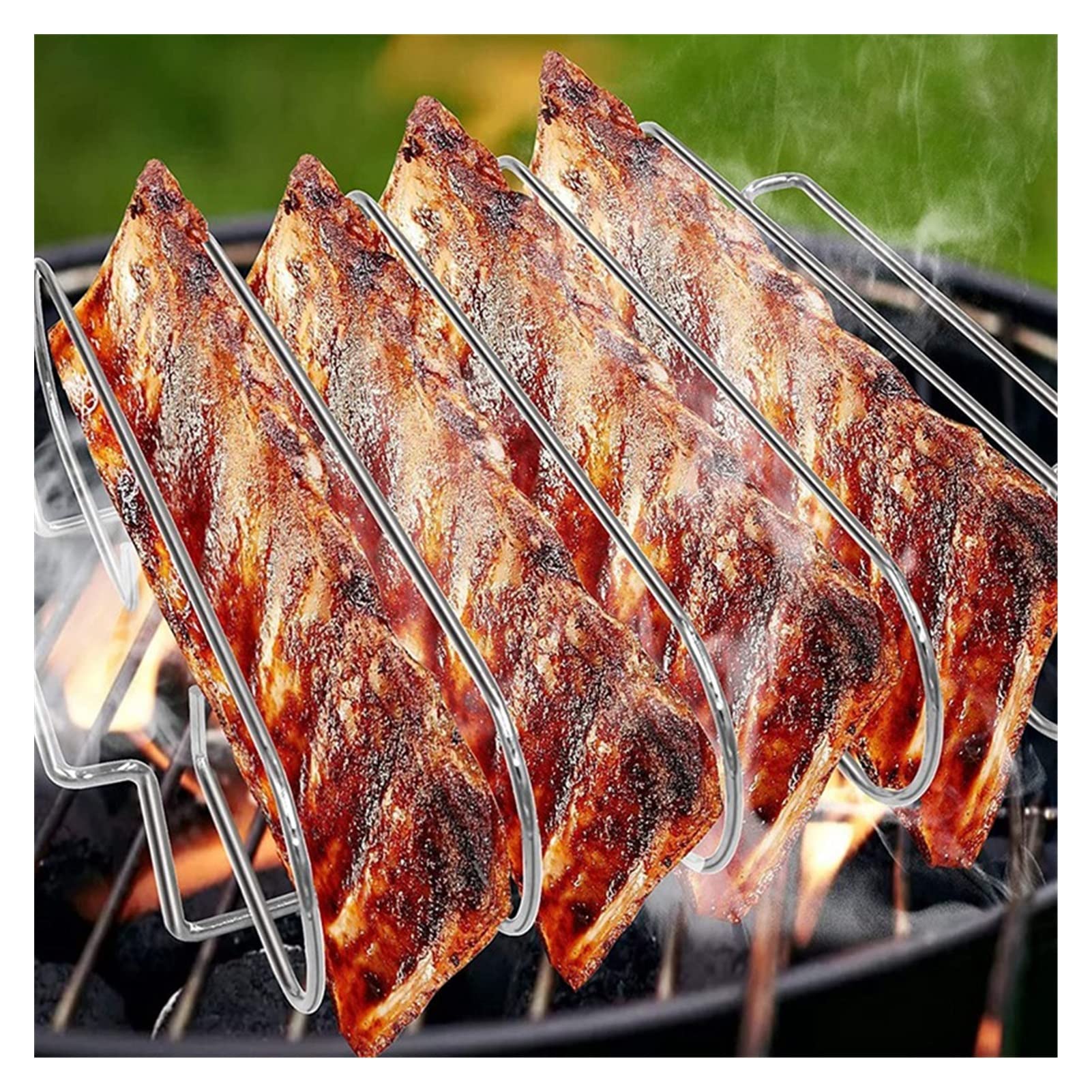 Rejilla de Tostado de Costillas - Ranura Barbacoa Párate con 2 manijas fáciles de Agarre, for Horno y Parrilla