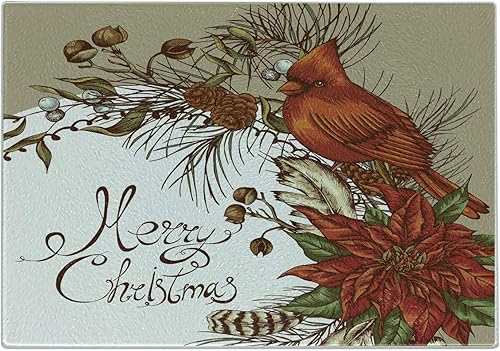 Lunarable Tabla de cortar cardenal, inspiraciones vintage en arreglo floral de Pascua de Navidad y piñas, tabla de cortar y servir decorativa de