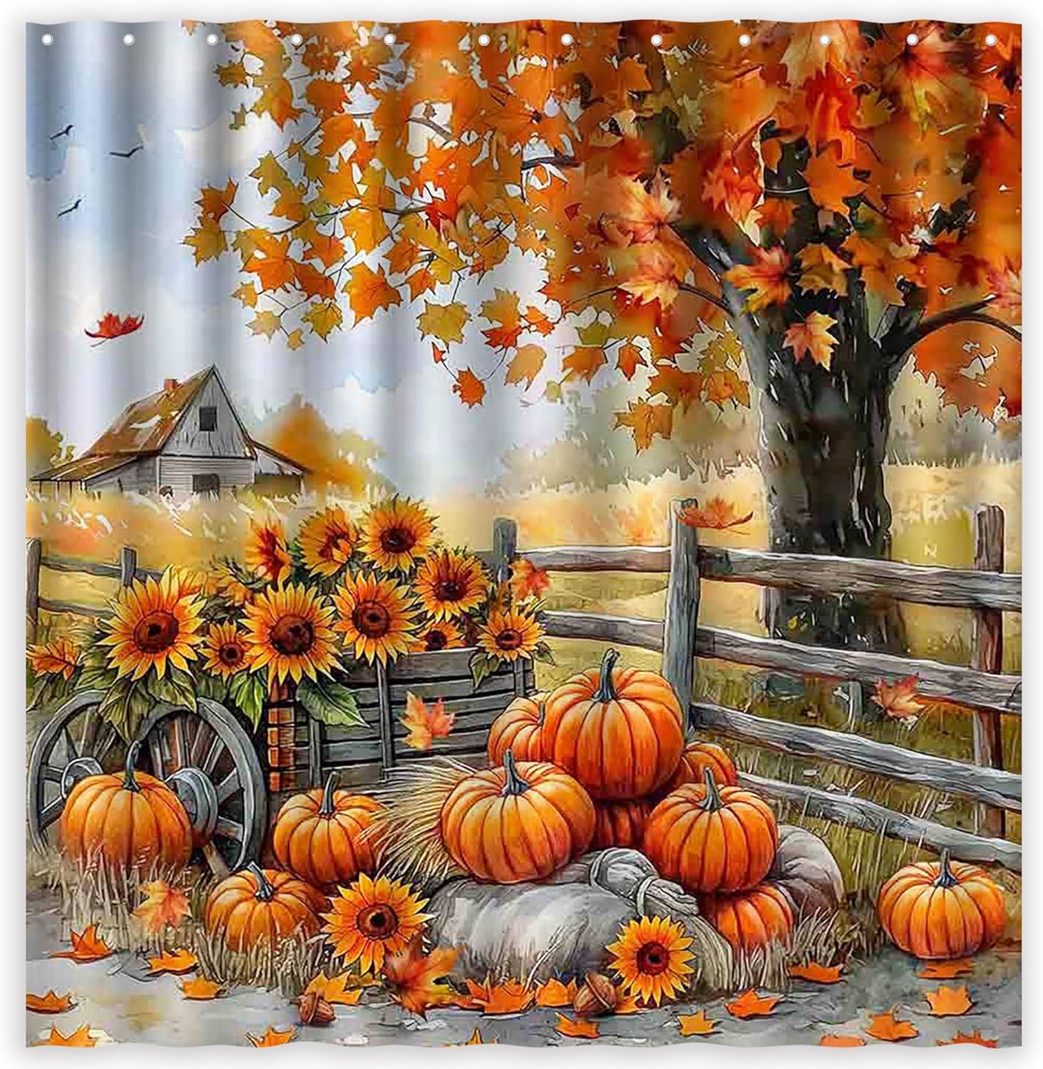ZTHMOE Fall Pumpkin Shower Curtain for Bathroom
