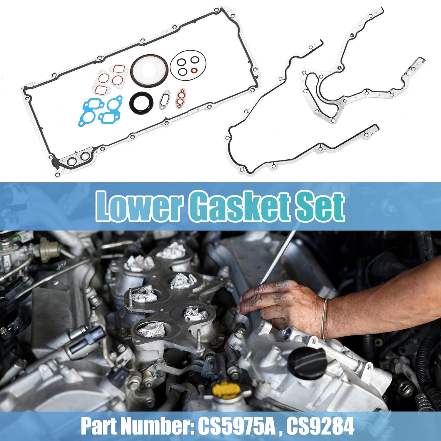 X AUTOHAUX CS5975A CS9284 Engine Lower Gasket Set Head Gasket Kit Cover Replacement for Chevy for GMC for Pontiac 4.8L 5.3L 5.7L 6.0L 6.2L