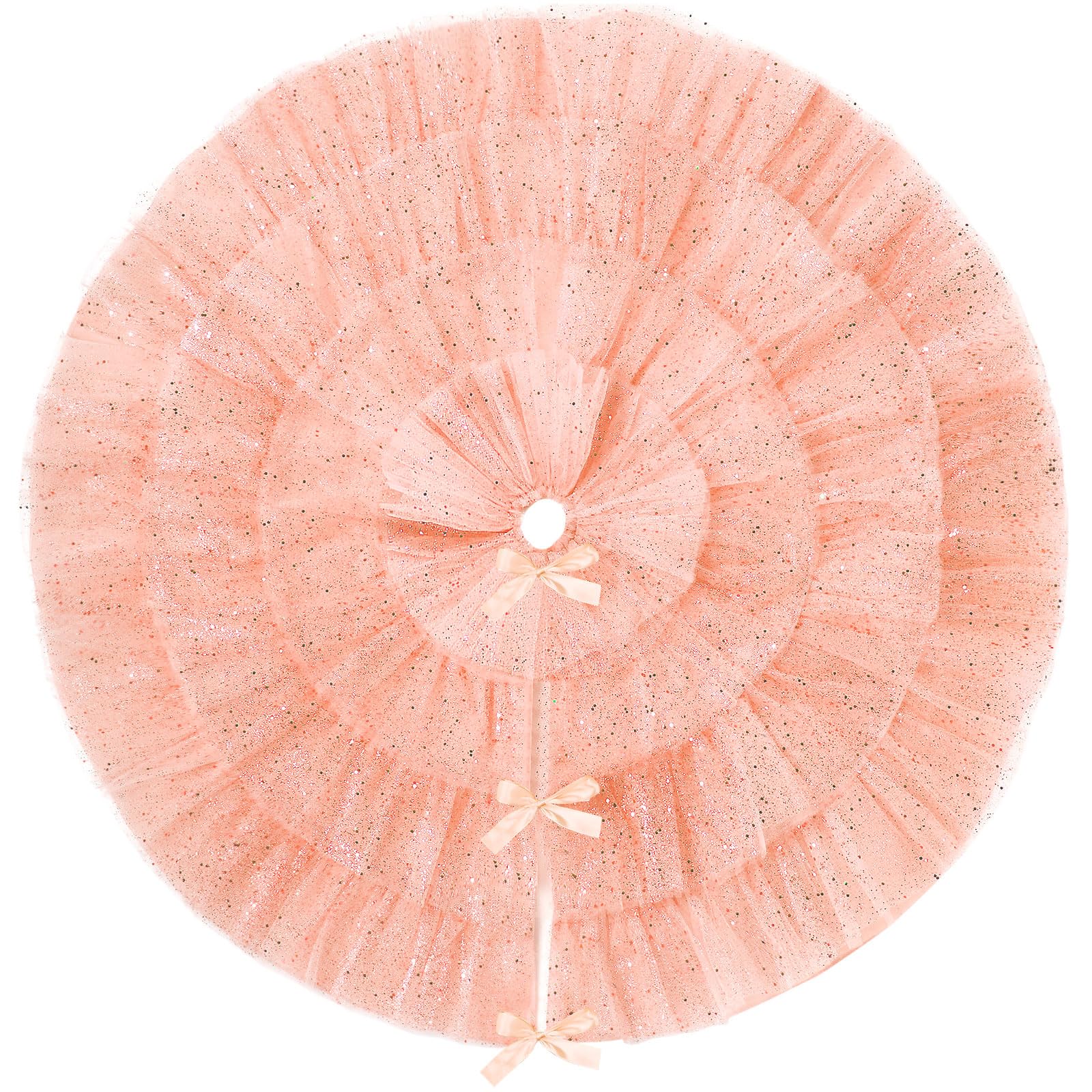 Jupe de sapin de Noël tapis rond à volants 80 cm or rose pour pied de sapin