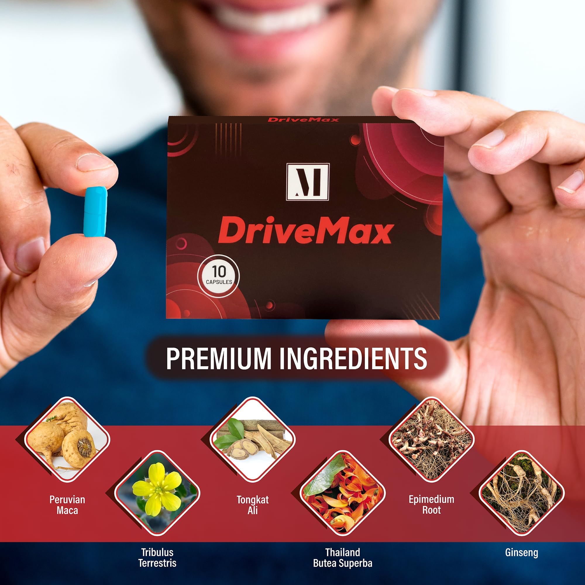 DriveMax Sports Nutrition Supplement | Daily Energy & Wellness Support for Active Lifestyles | Botanical Formula with Maca Root, Panax Ginseng & Tongkat Ali | Travel-Friendly 10 Count Pack — Amazon image 4