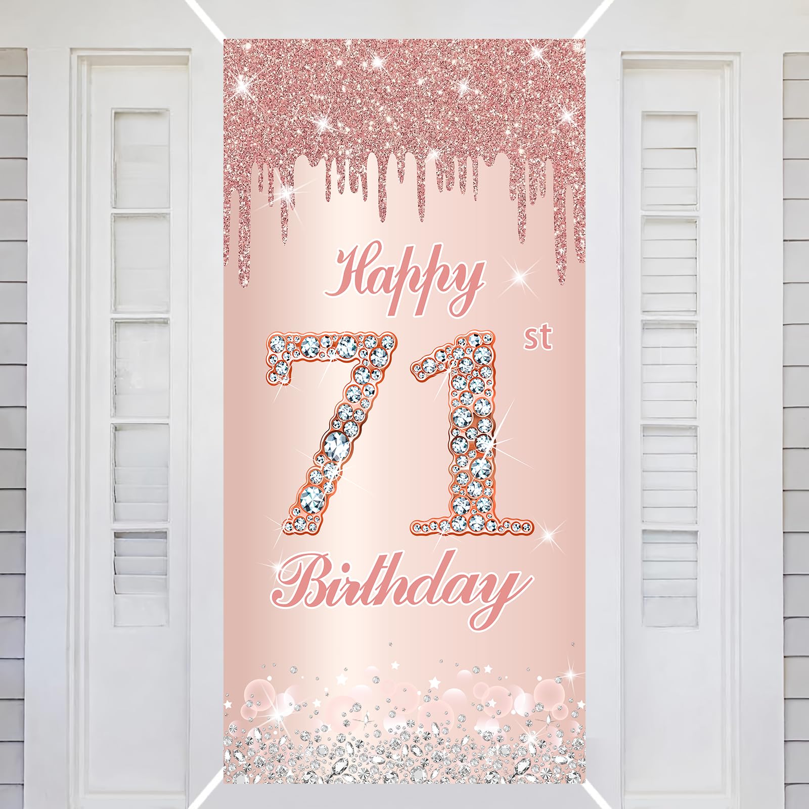 71st Happy Birthday Decorations Door Banner Pink Rose Birthday Banner for Party Backdrop for Women Door Cover Party Decoration Supplies Poster — image 1