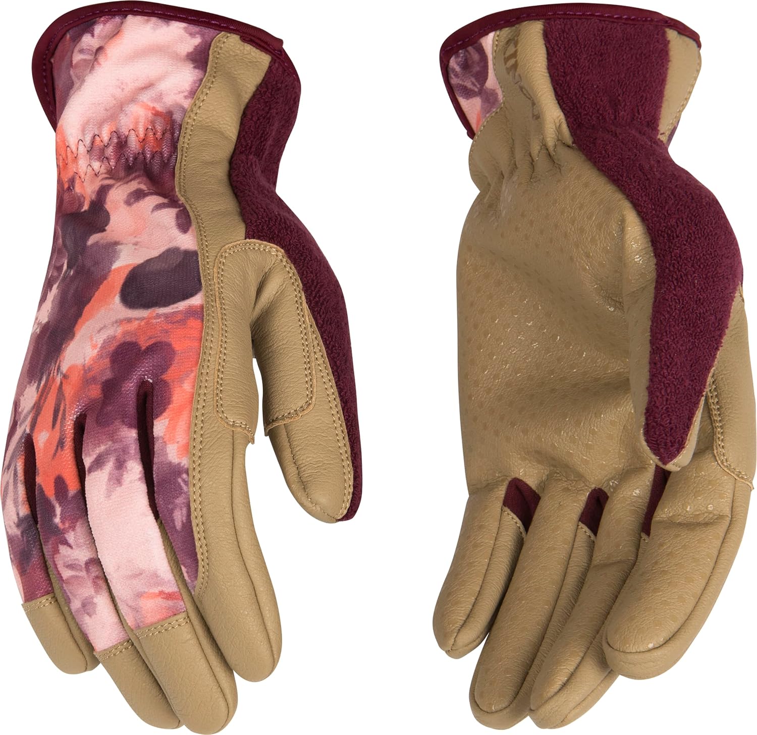 Kinco Garden Glove, 2004W-M, Women’s KincoPro™ Pink Polyester-Spandex Fabric Back, Tan MiraG2™ Grain Synthetic Leather Palm (Medium)
