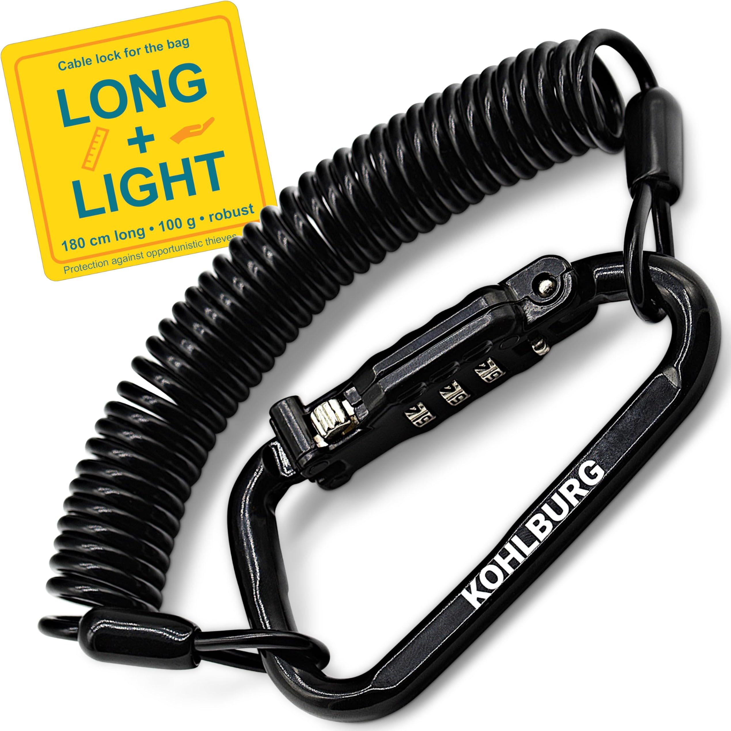 Combination Cable Lock [180cm Extra Long & Lightweight] for Your Pocket - Combo Small Bike Lock, 3mm Thick as Stroller & Pram Lock - Cycle & Motorcycle Helmet, Scooter, Snowboard & Ski Lock