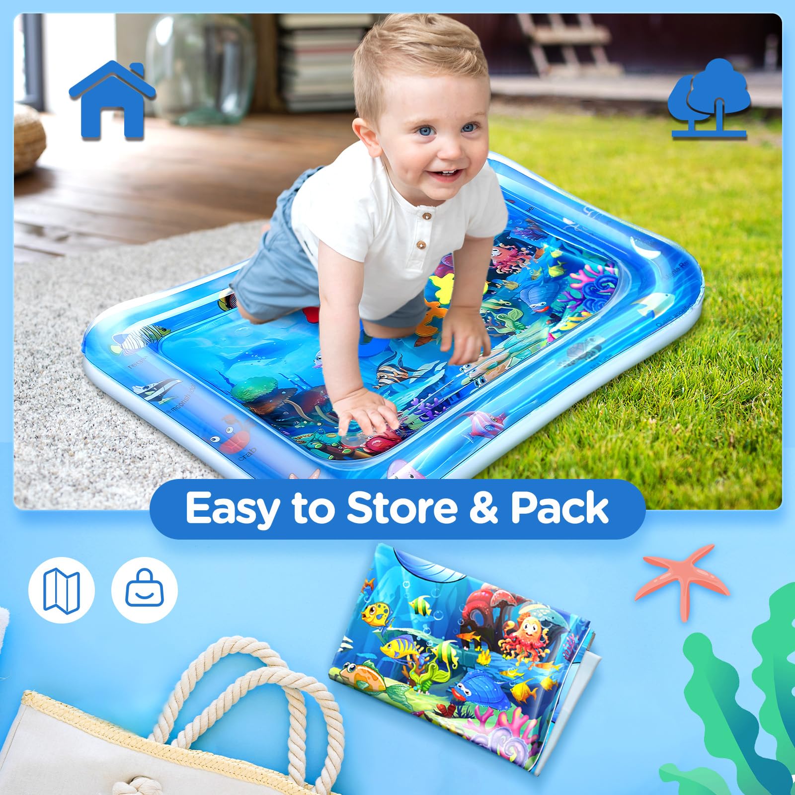 WEARXI Baby Toys, Tummy Time Mat Premium Baby Water Play Mat, Baby Essentials Shower Gifts, Baby Toys for Infants and Toddlers 3 to 24 Months, Encourages Baby’s Growth and Strength, Compact & Portable — view 6