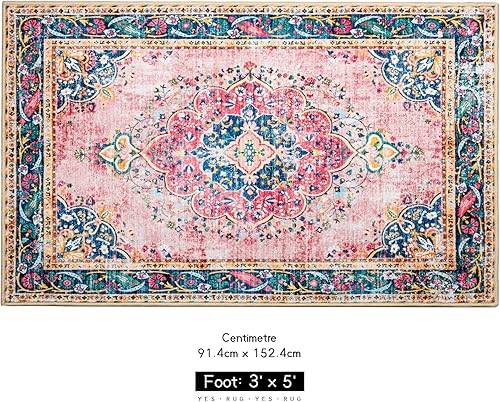 Miniatura 9 de YesRug Alfombra de área de 5 x 7 pulgadas para sala de estar alfombra bohemia verde antideslizante lavable alfombra vintage persa de pelo bajo