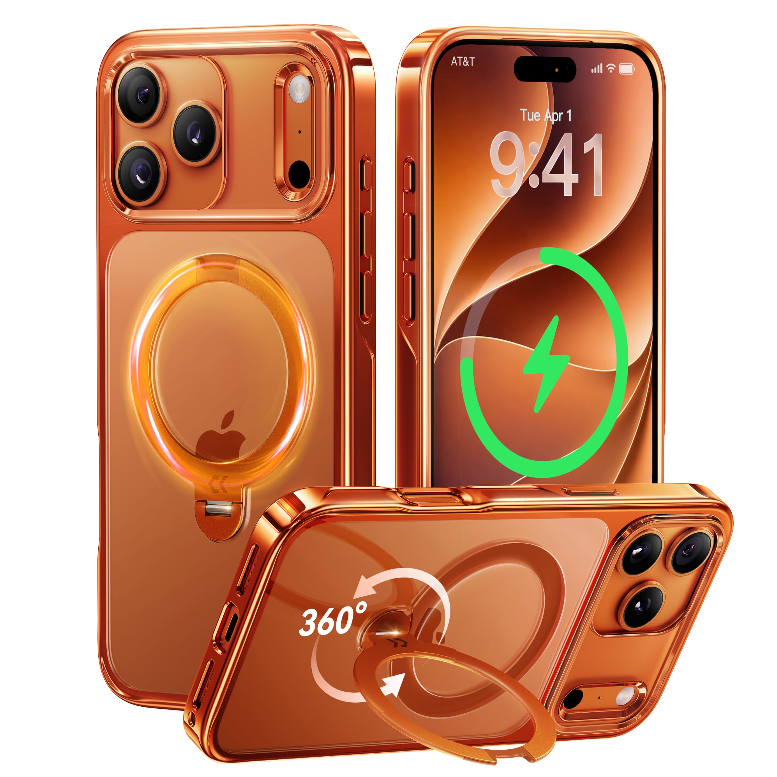 CASEKOO Orange 360 Magnetic Stand for iPhone 17 Pro Max / 18 Pro Max Case