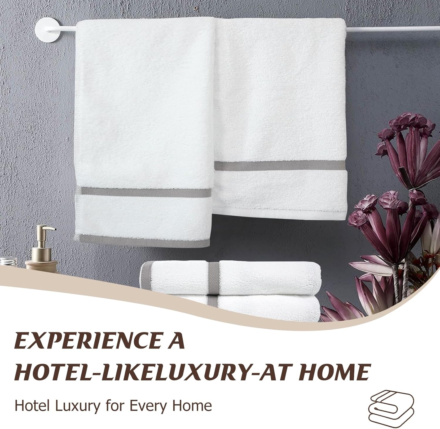 Luxury Hand Towels Bathroom Soft: 6 Packs 14X30 Stripes White Face Towel 100% Cotton Turkish Highly Absorbent Decorative Quick Dry Multi-Purpose Bath Kitchen Hotel Spa Gym (01 Gray Single Stripe)