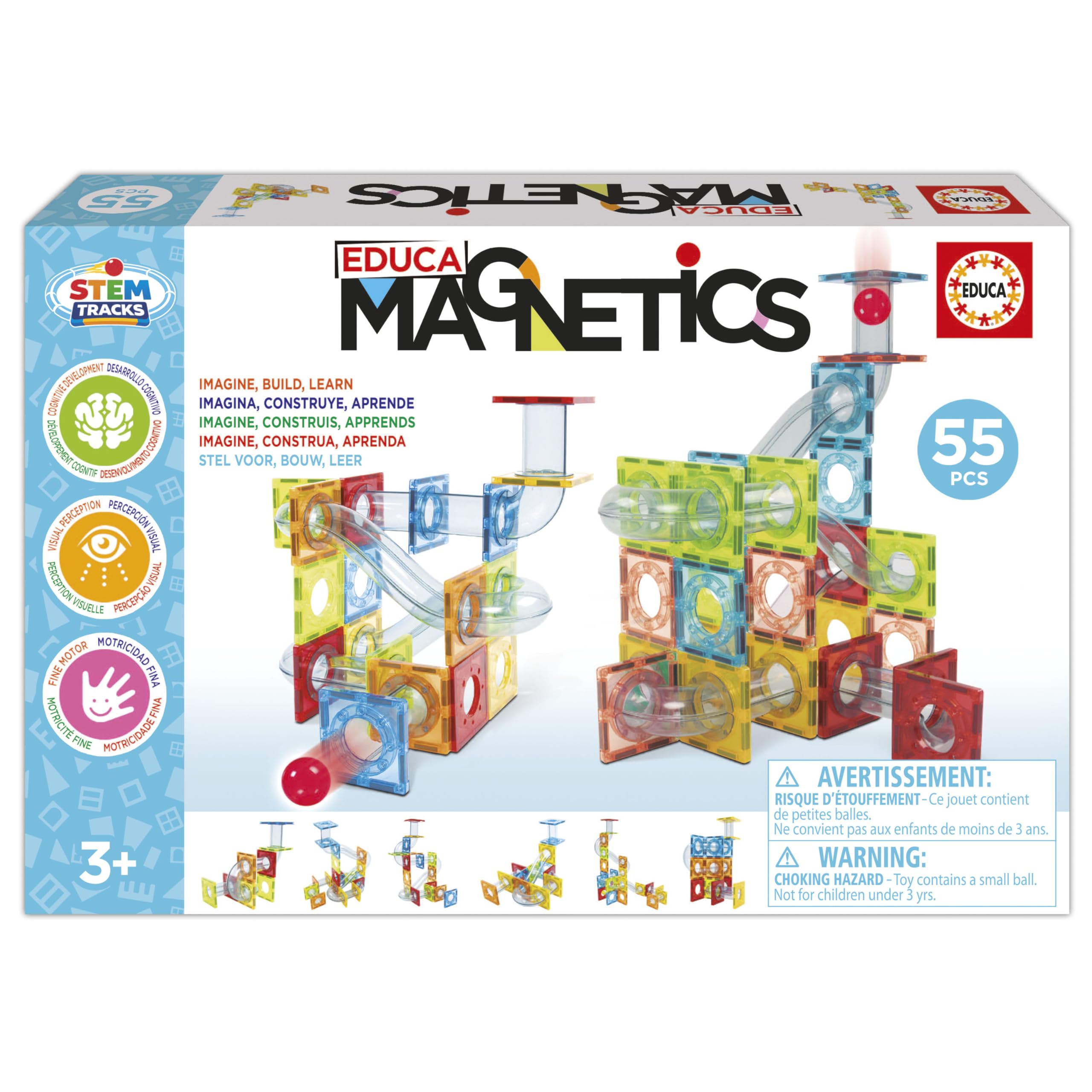 Educa - Magnetics Stem Tracks 55 sztuk | Zestaw edukacyjny z magnetycznymi blokami konstrukcyjnymi 3D | Architektura i geometria | Magnesy dla dzieci od 3 4 5 lat (20731)